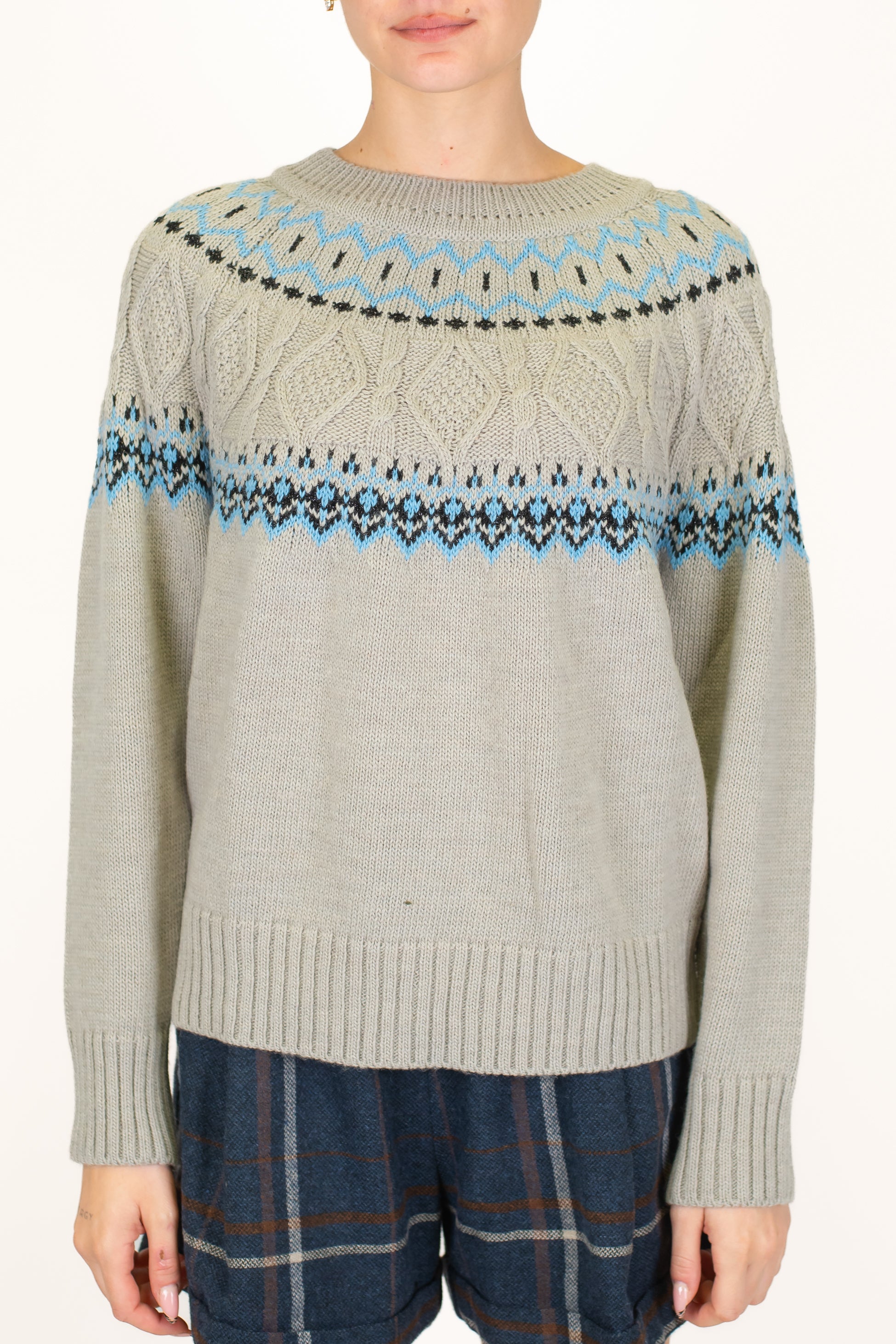 Tensione in - Maglia girocollo fantasia rombi a contrasto in misto lana