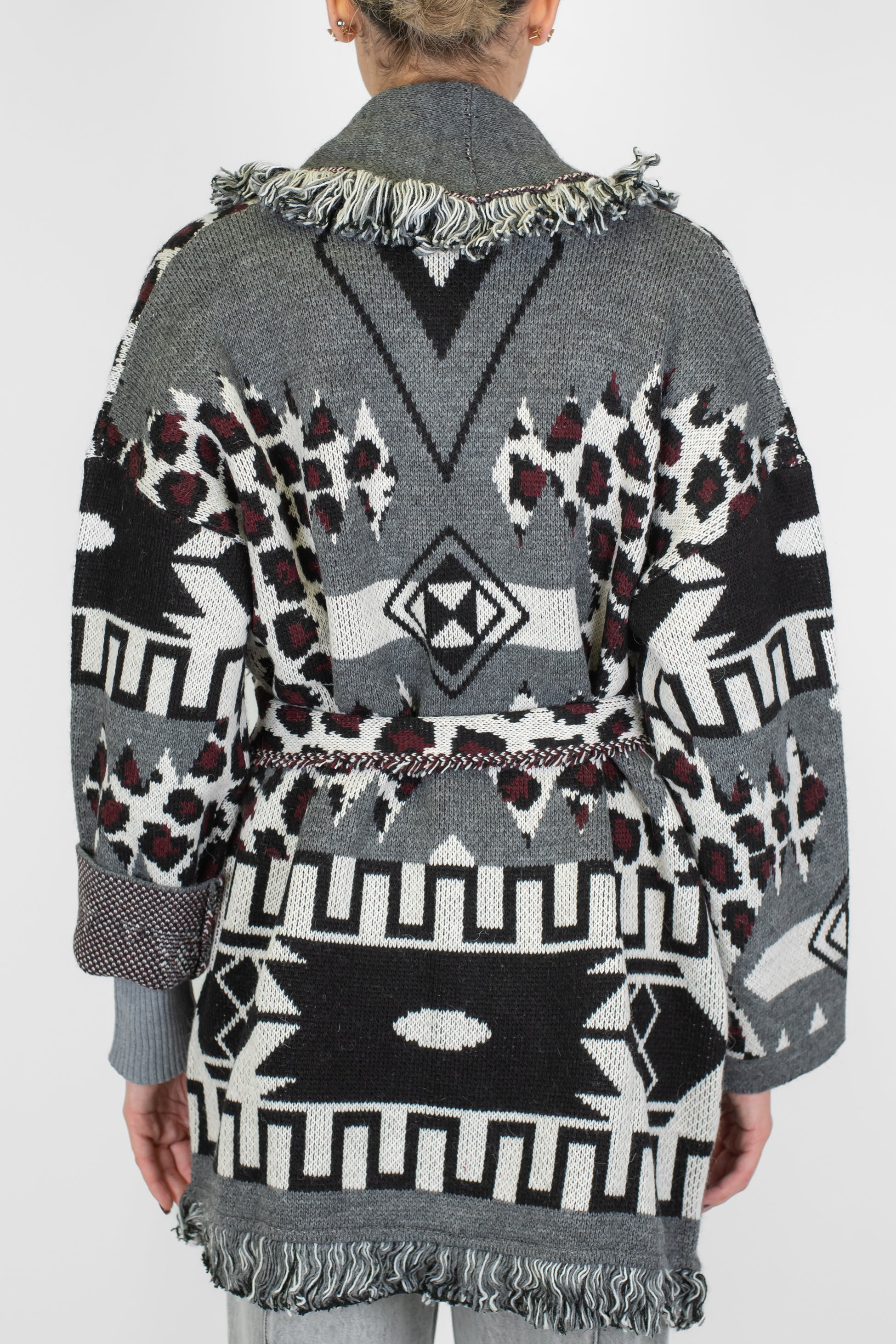 Motel - Cardigan in misto lana fantasia astratta con frange