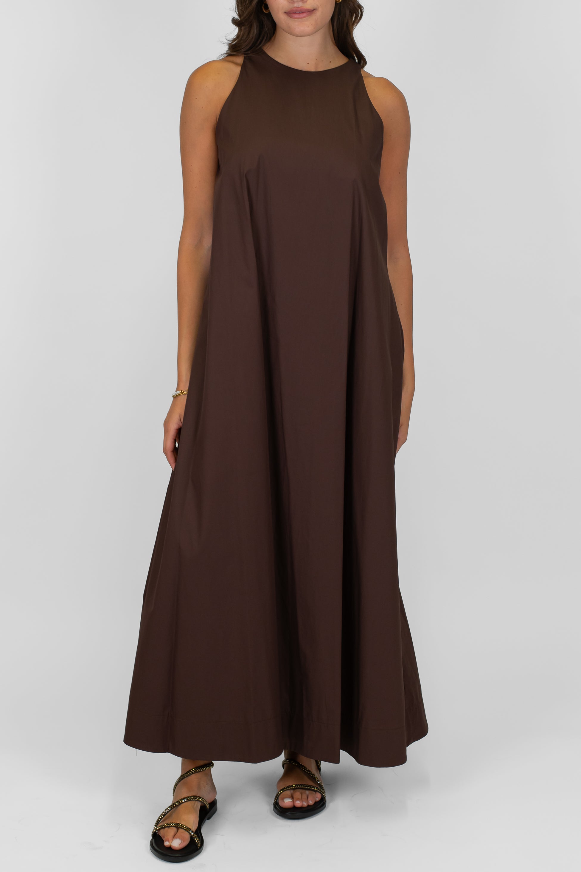 Tensione in - Abito lungo giromaniche in cotone con allaccio sul retro