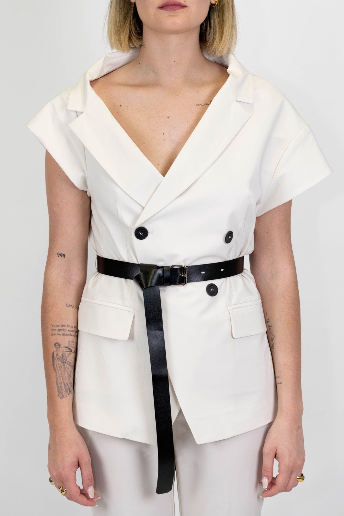 Imperial - Giacca mezzamanica doppiopetto con scollo asimmetrico