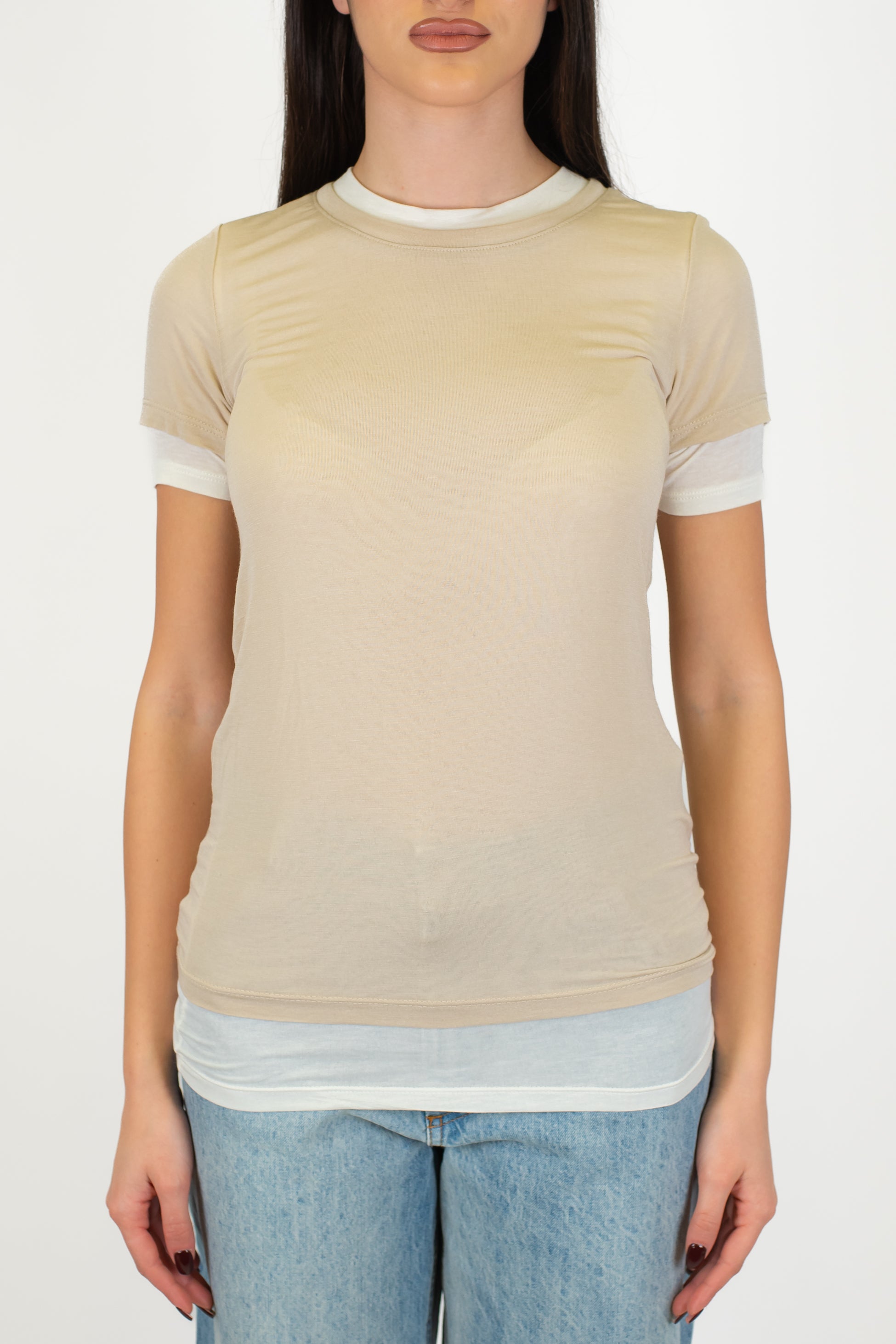 Haveone - T-shirt doppio strato a contrasto in misto seta