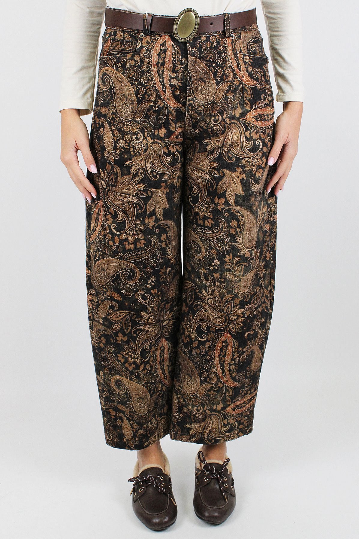Motel - Pantalone balloon crop fantasia floreale astratta