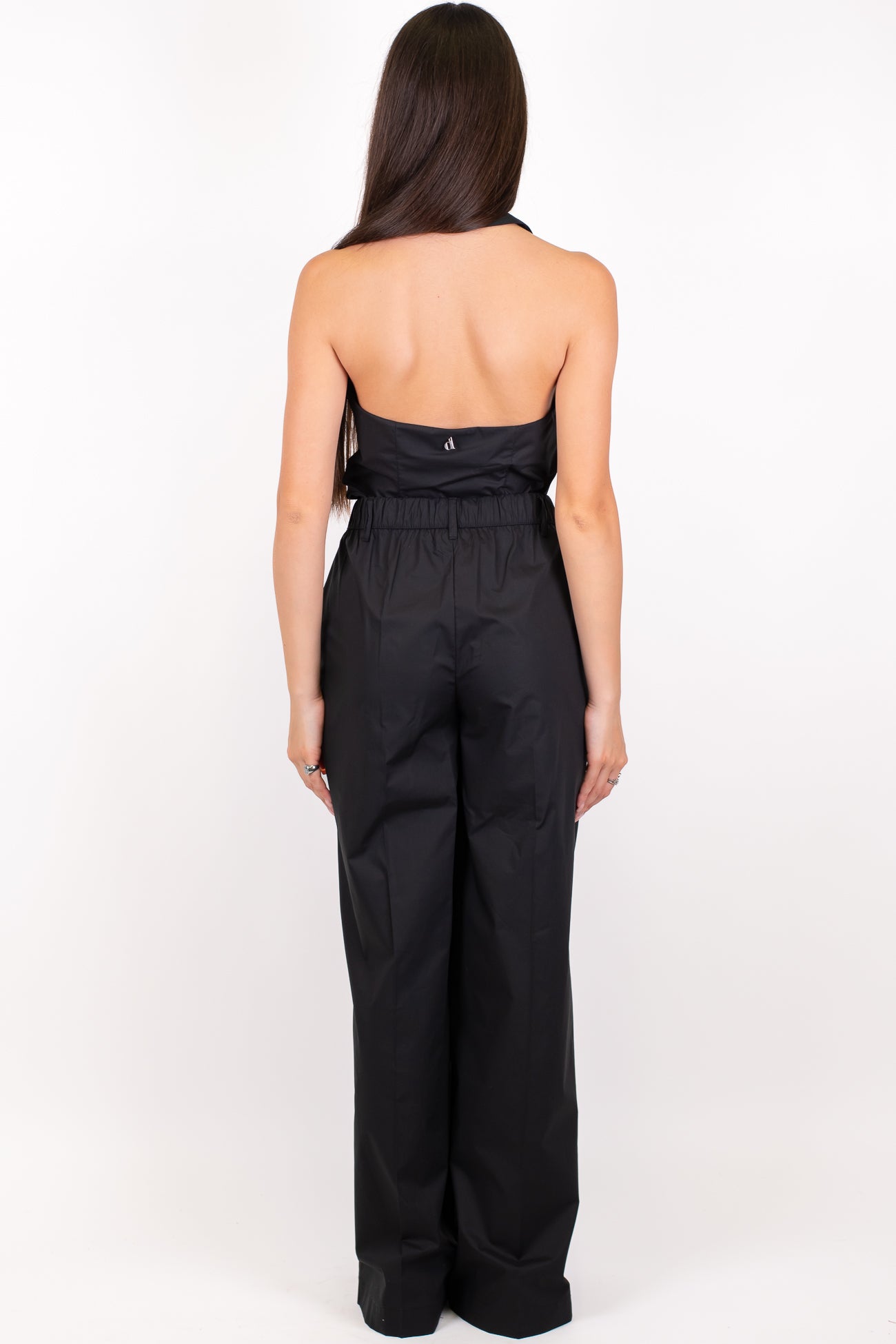Dixie - Coordinato in cotone tela paracadute con top scollo americano e pantalone palazzo con elastico sul retro