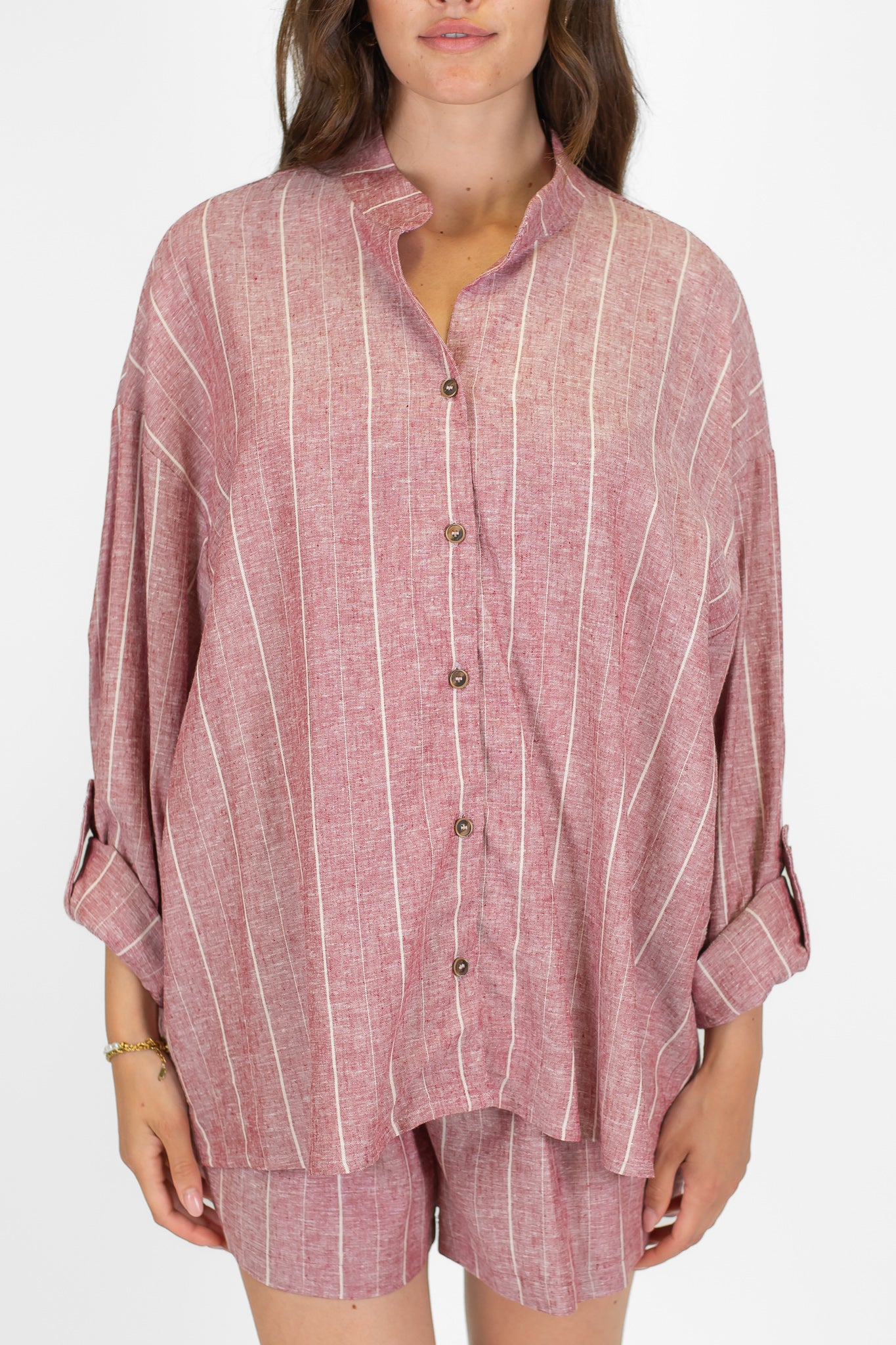 Haveone - Camicia over gessata in misto lino