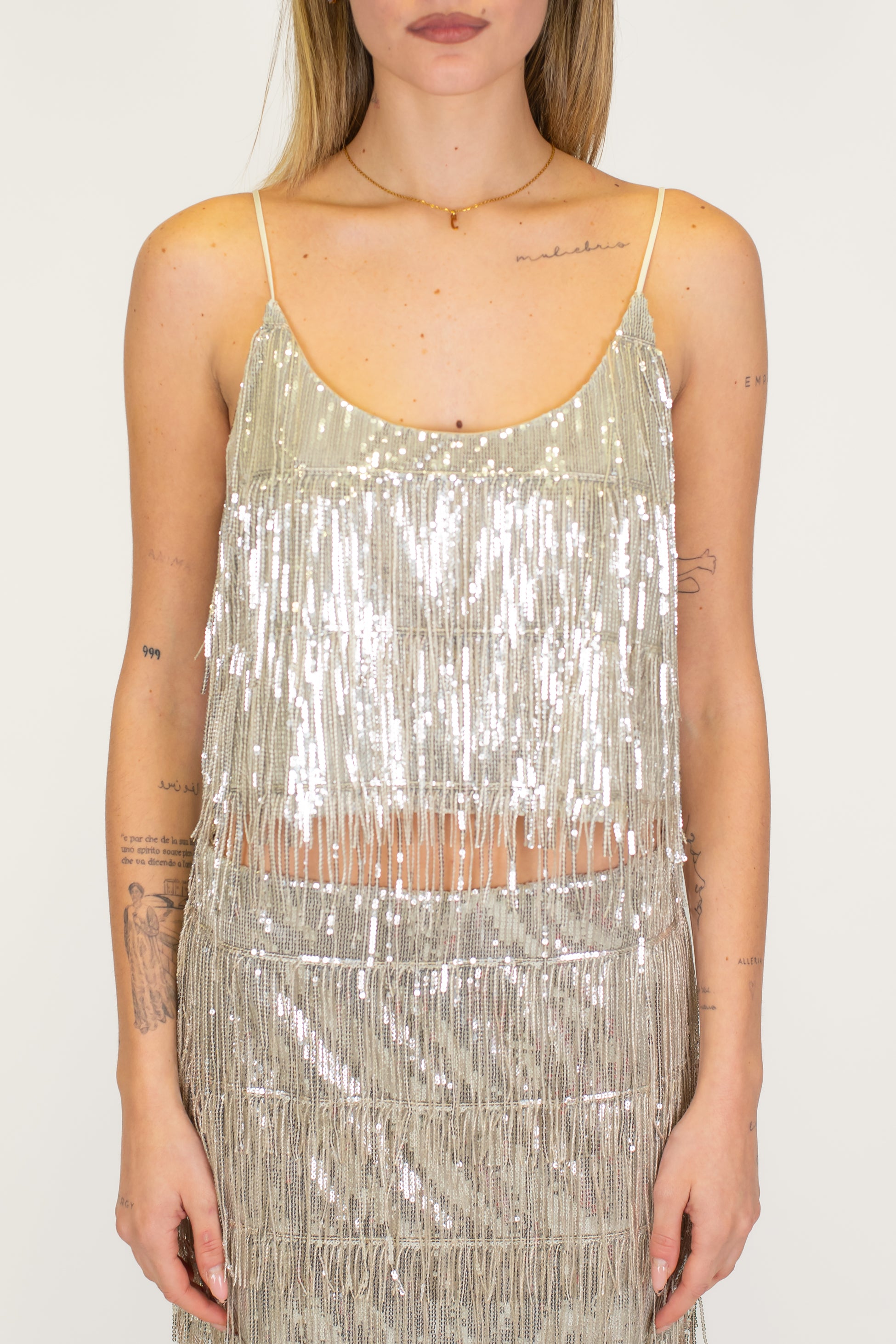 Haveone - Top con frange in paillettes e bretelline