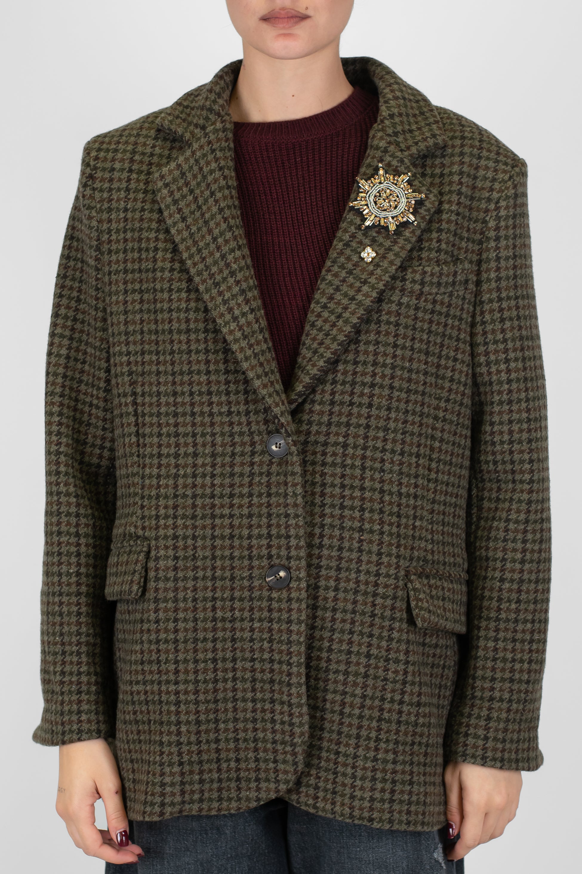 Tensione in - Giacca in misto lana fantasia pied de paule