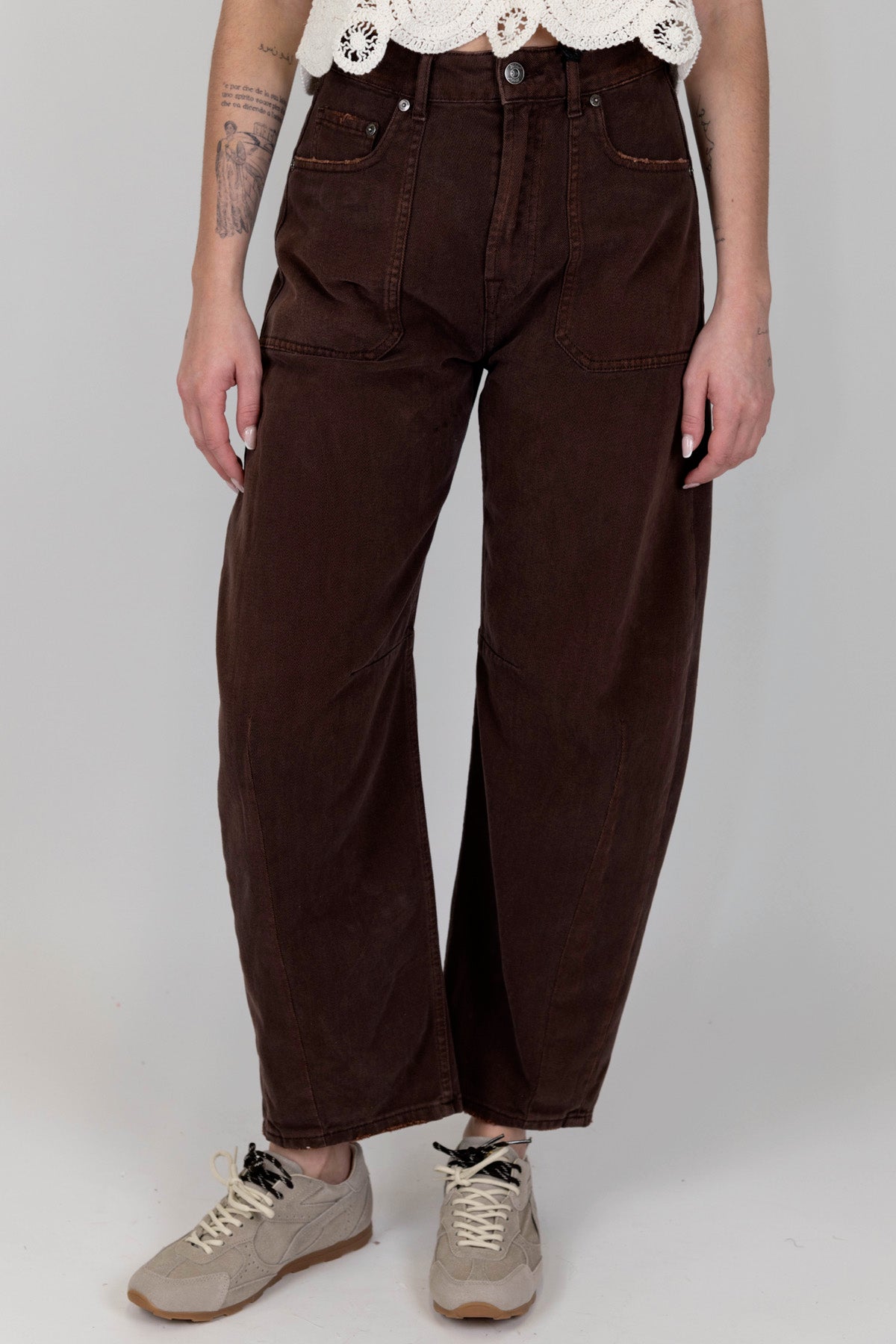 Maryley - Pantalone balloon in denim colorato effetto lavato