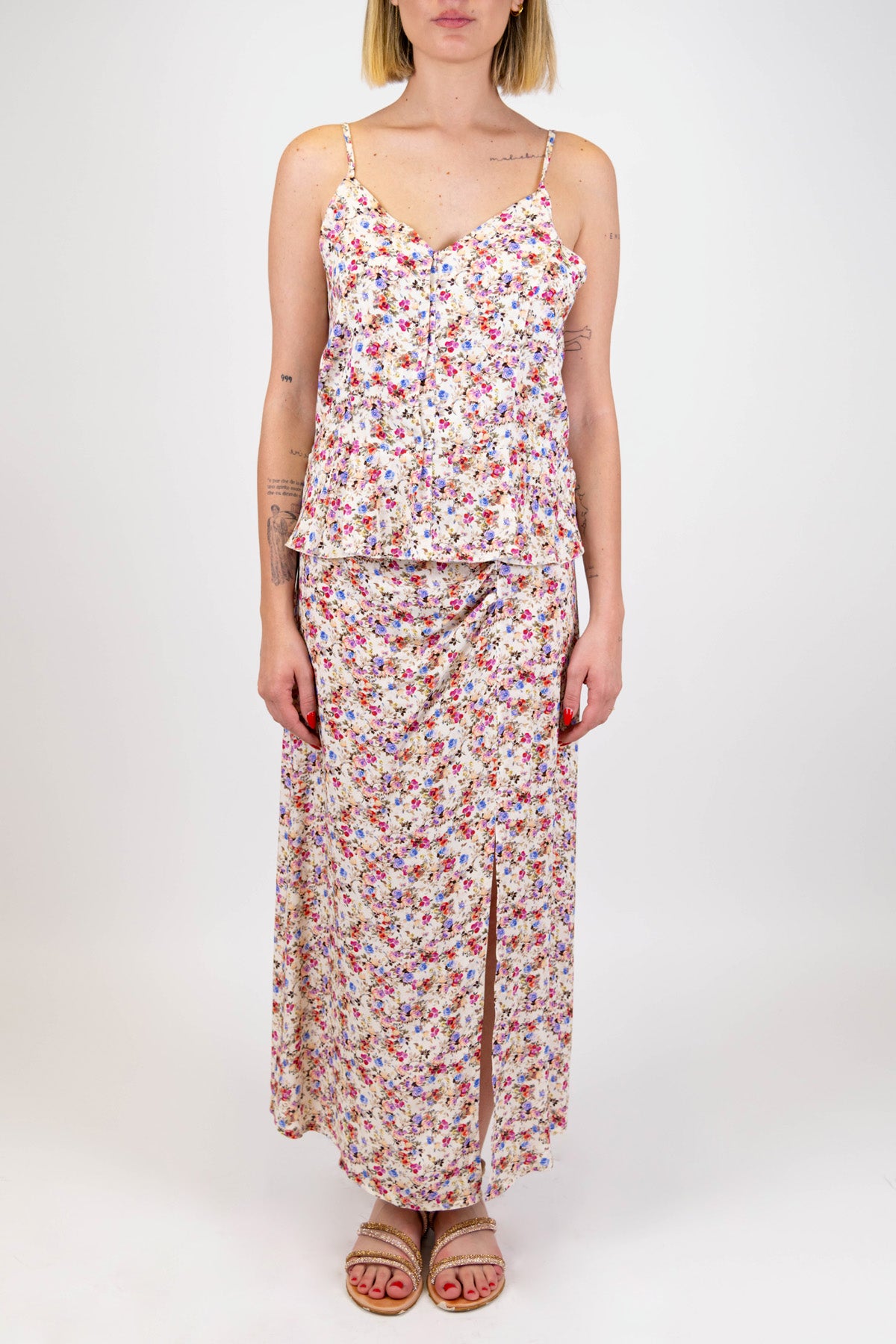 Tensione in - Gonna fantasia floreale con spacco laterale