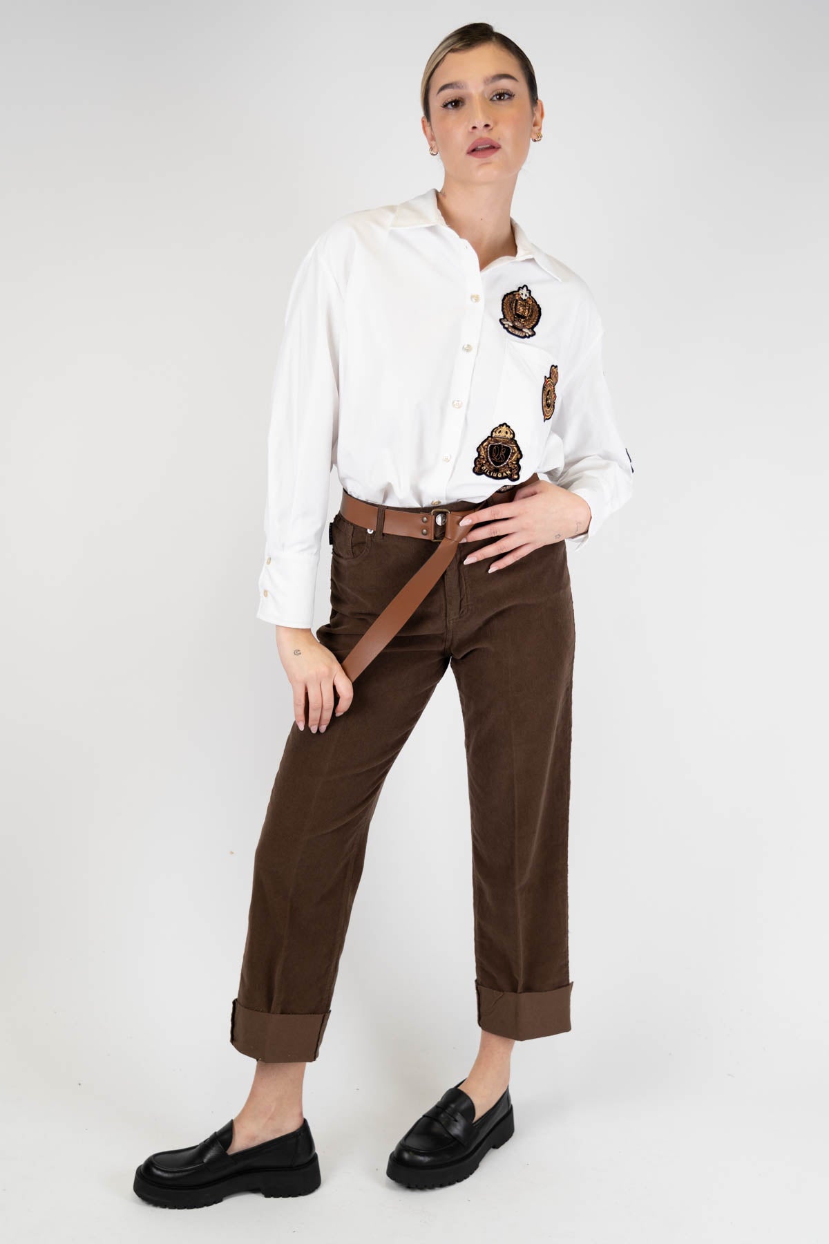 Haveone - Pantalone Mandy in velluto millerighe con risvolto