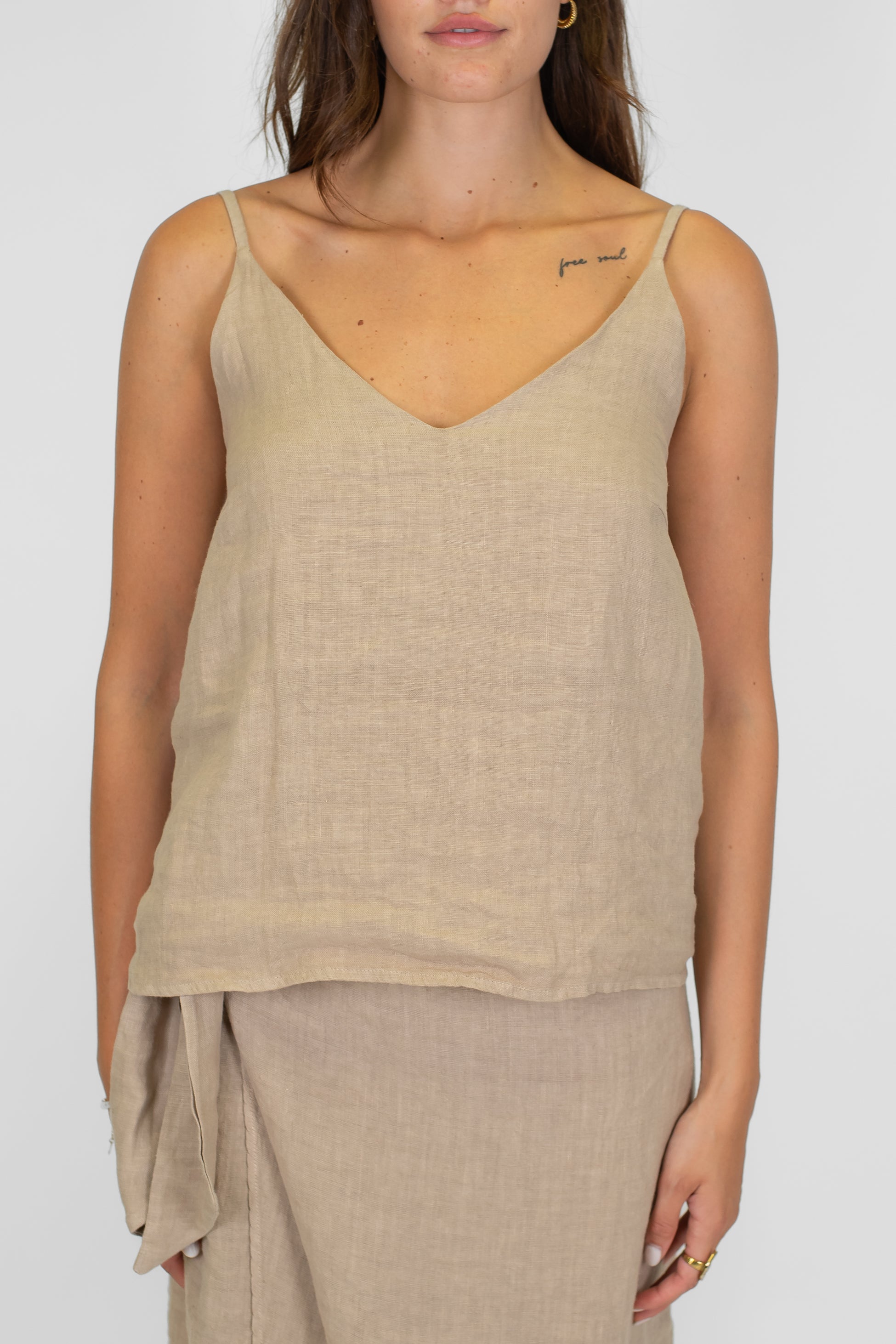 Haveone - Top con spalline regolabili in lino