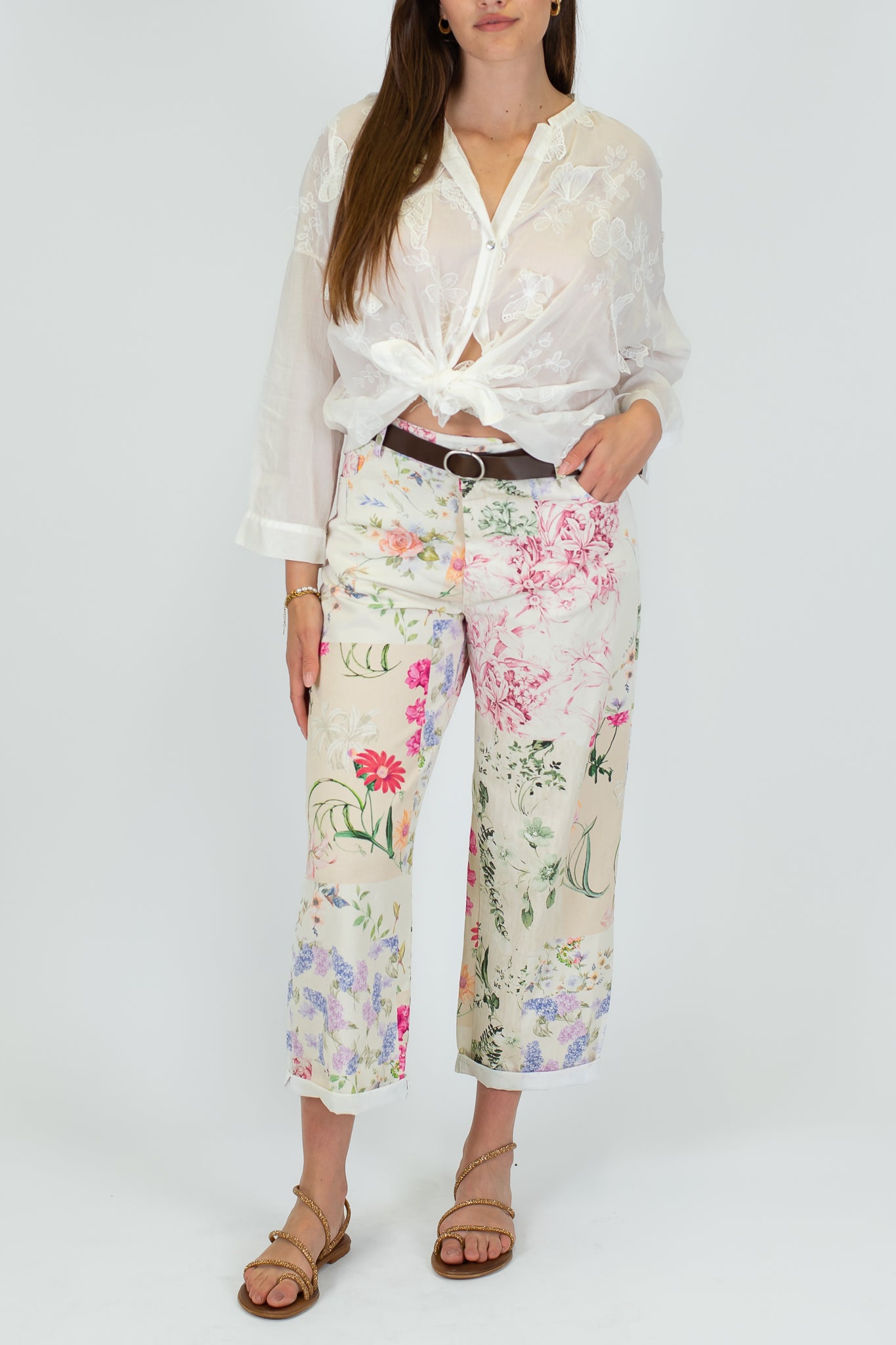 Tensione in - Pantalone fantasia floreale in cotone