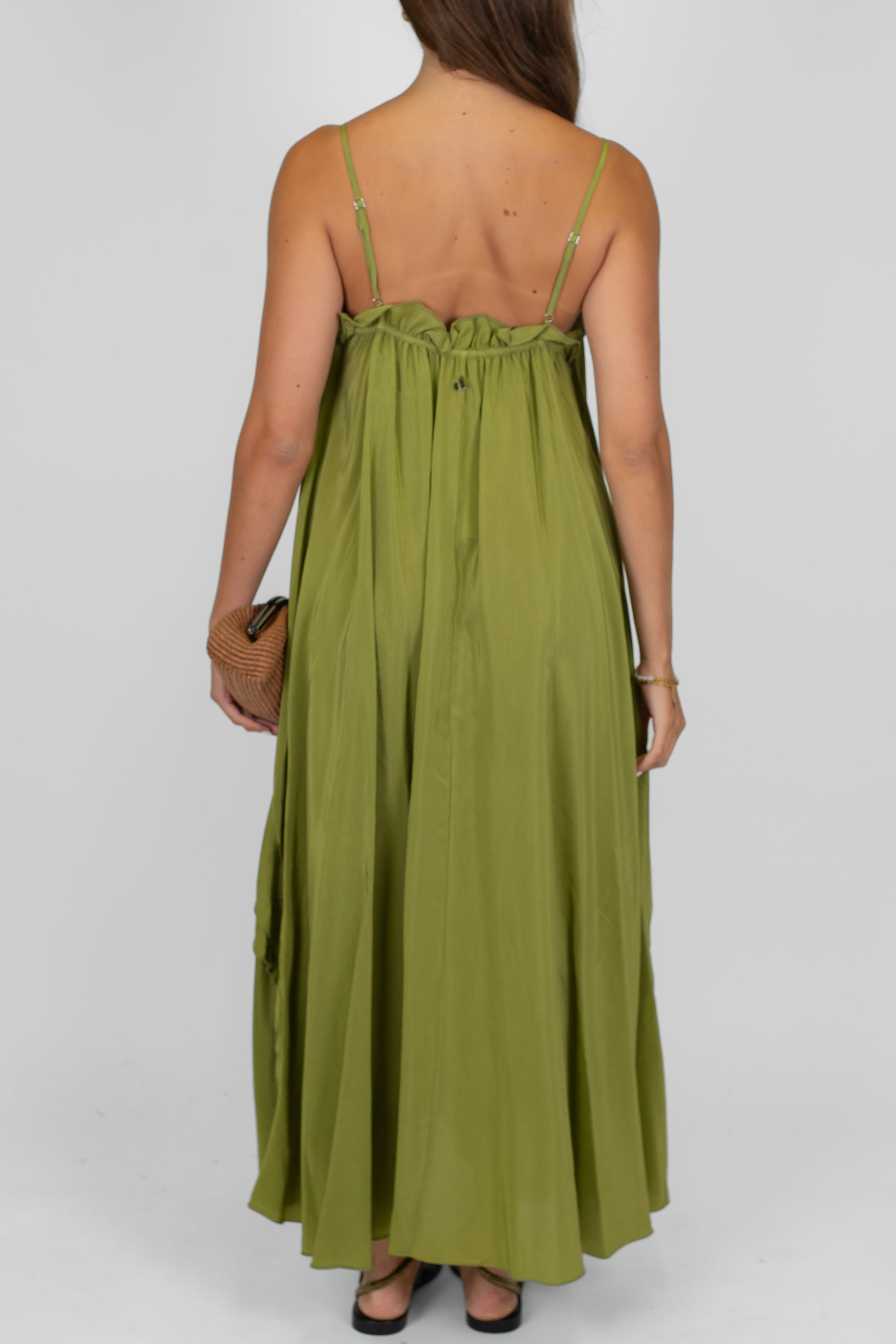 Dixie - Abito lungo con bretelline in viscosa leggera con rouches laterali