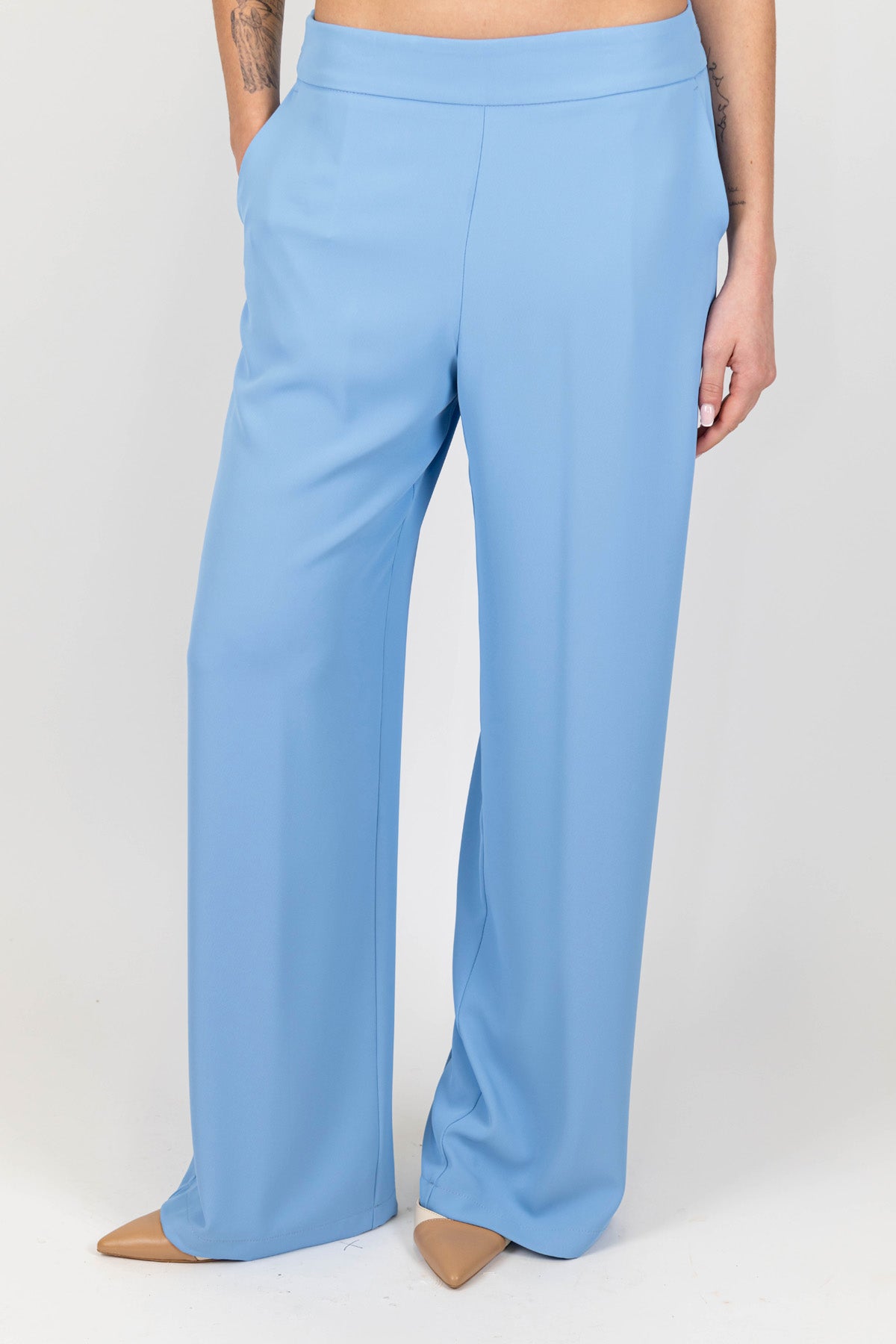 Kontatto - Pantalone palazzo in tessuto fluido con elastico in vita