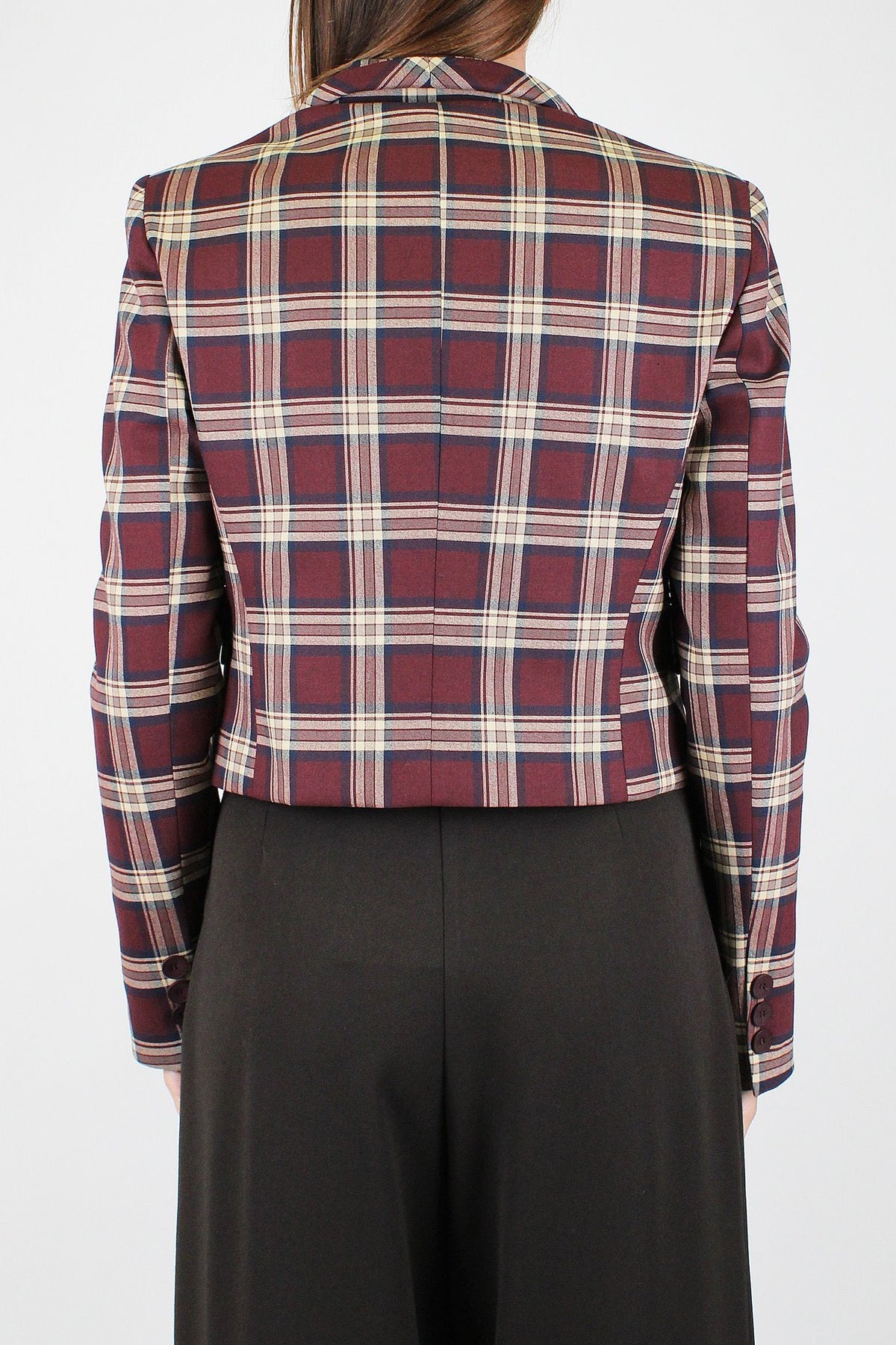 Haveone - Giacca crop fantasia check con spalline