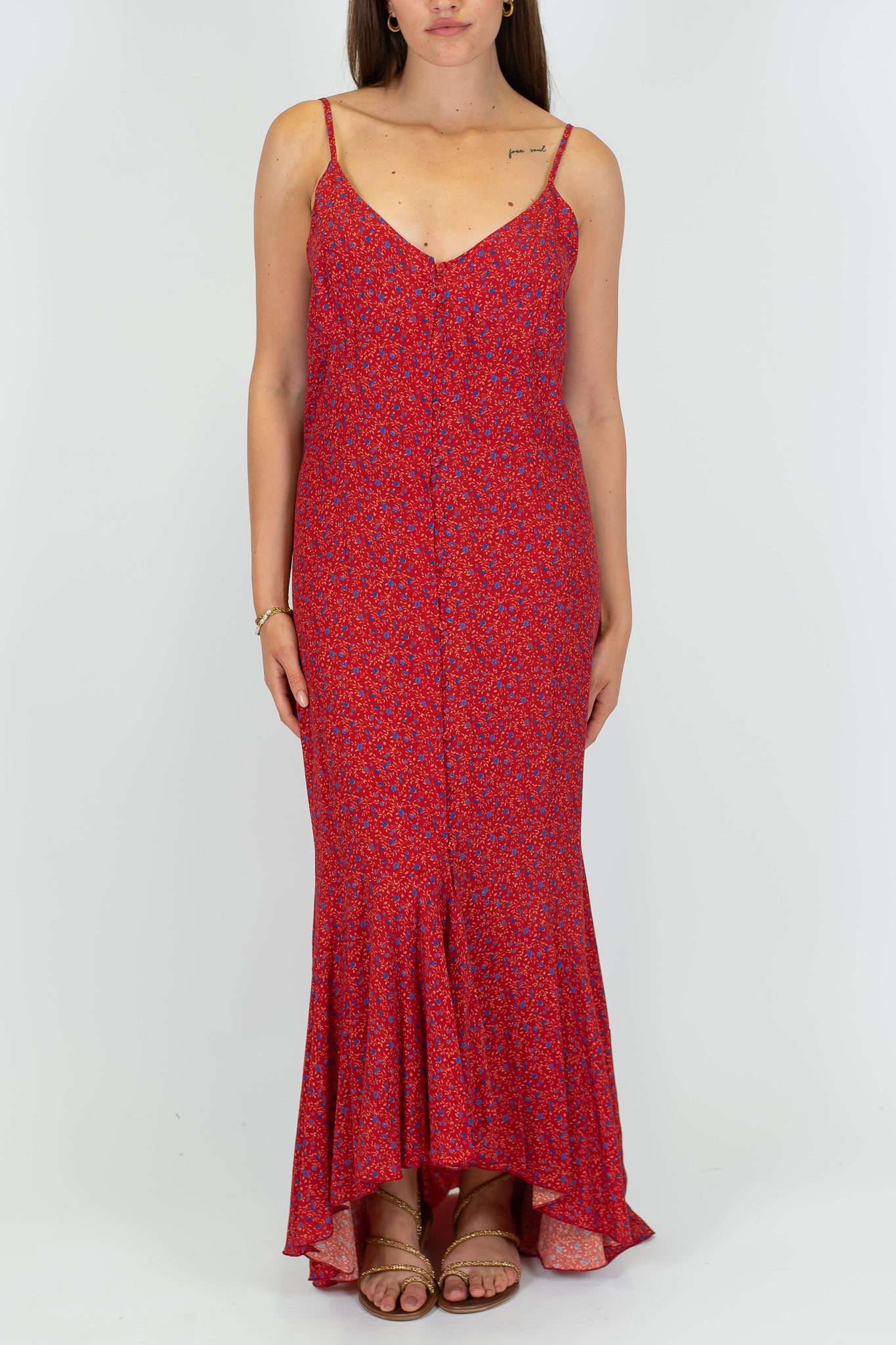 Tensione in - Abito lungo con bretelle fantasia provenzale