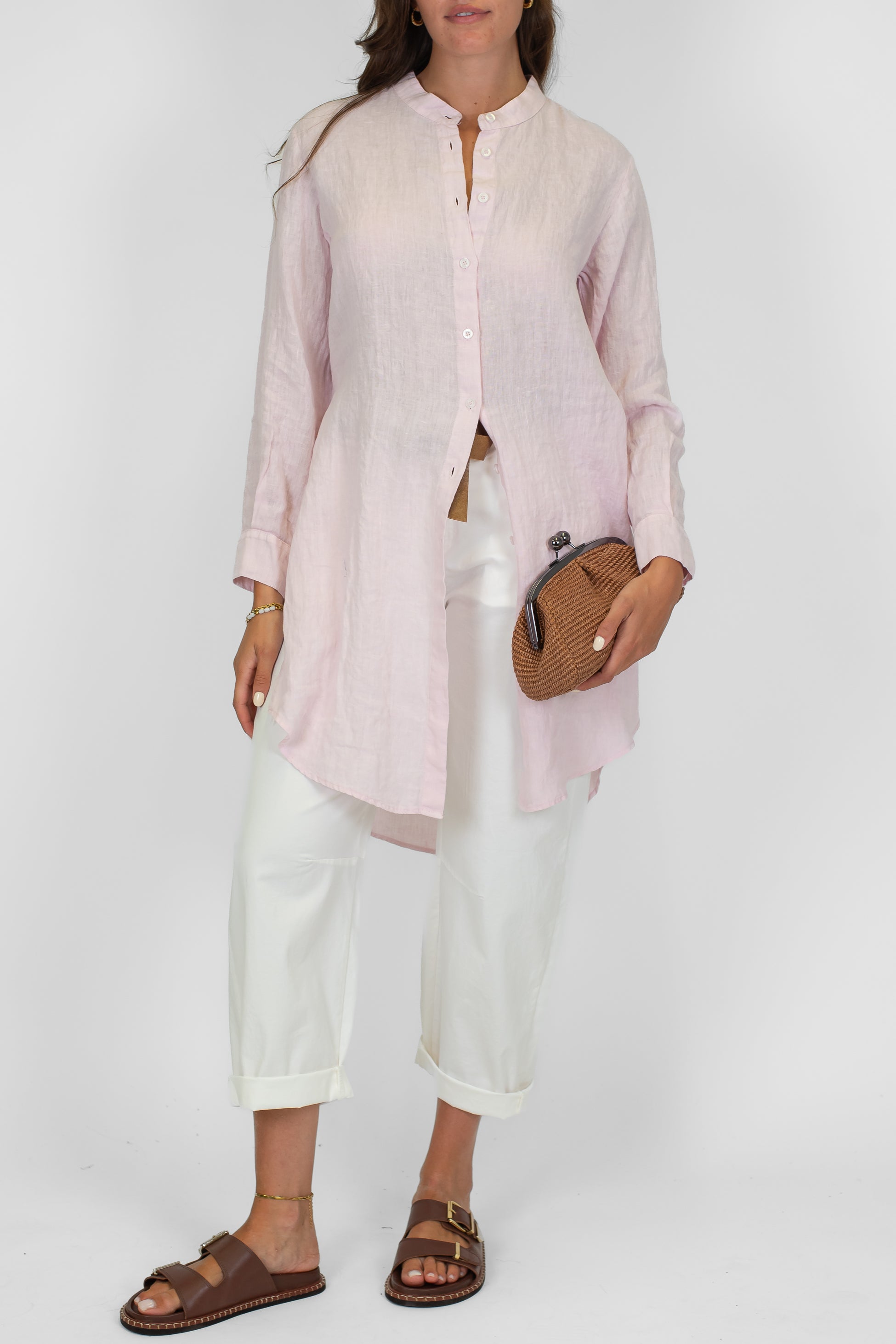 Tensione in - Camicione lungo 100% lino collo coreano