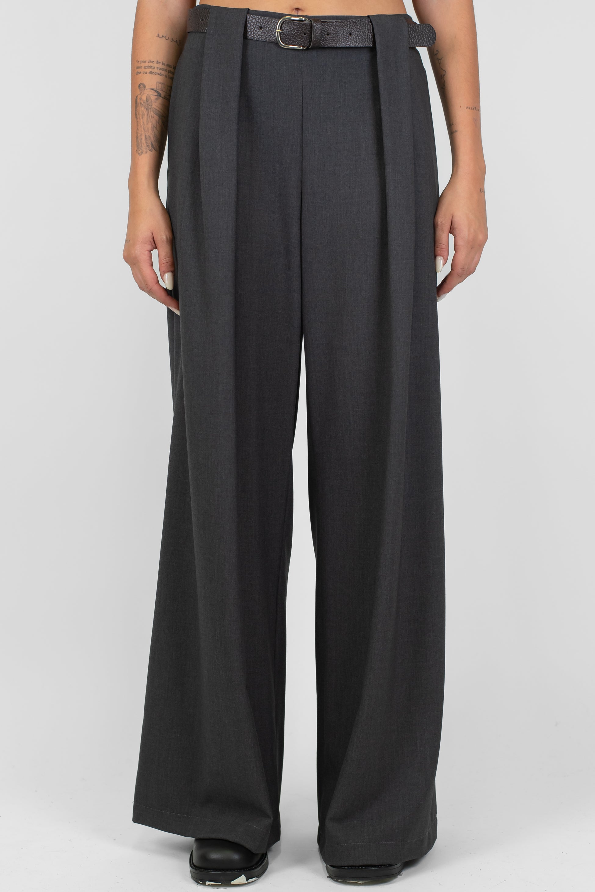 Dixie - Pantalone palazzo con pinces ed elastico in vita sul retro