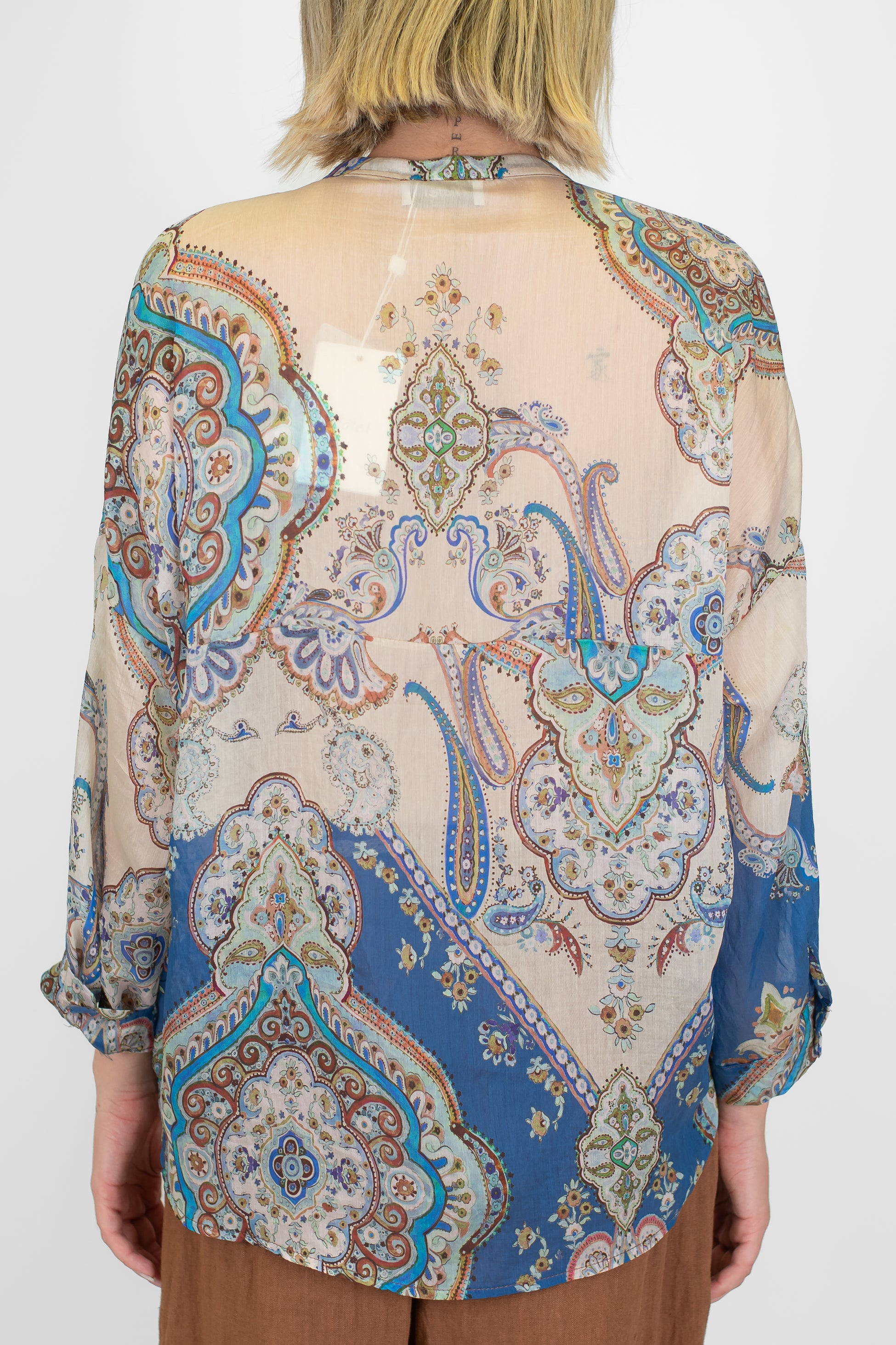 Motel - Camicia fantasia astratta in lyocell con collo coreano