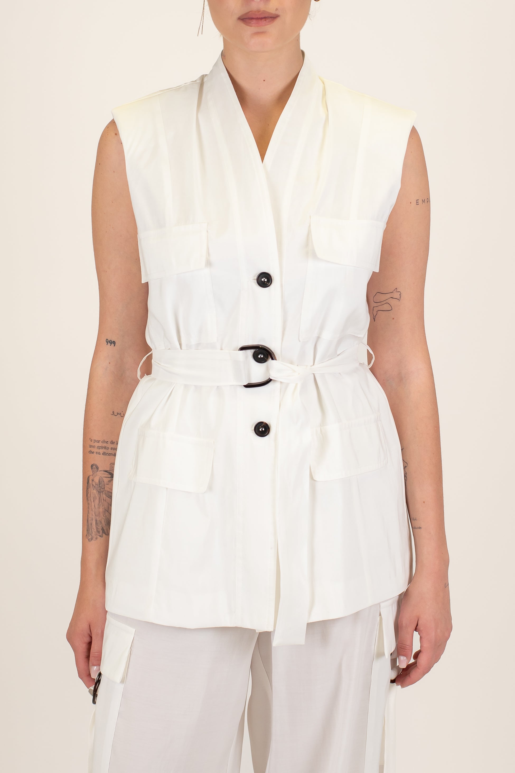 Maryley - Sahariana giromaniche in modal con cintura in tessuto