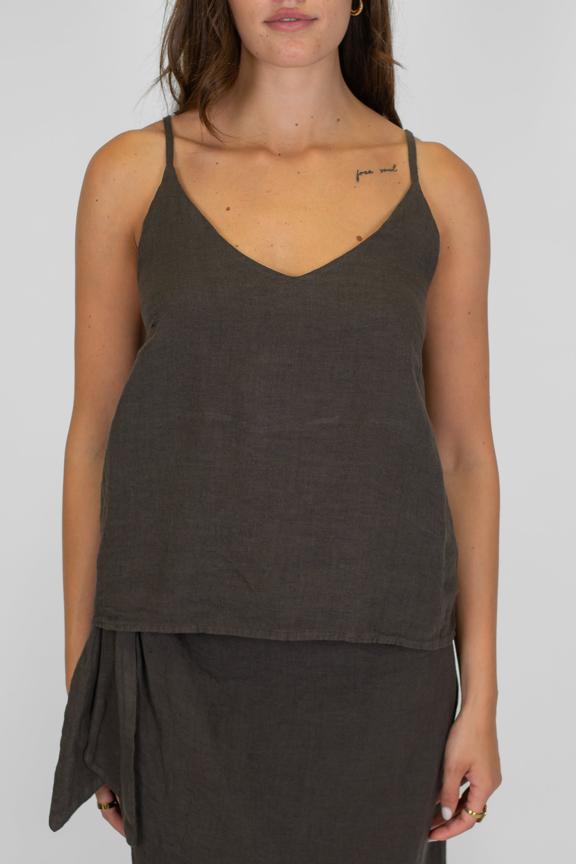 Haveone - Top con spalline regolabili in lino