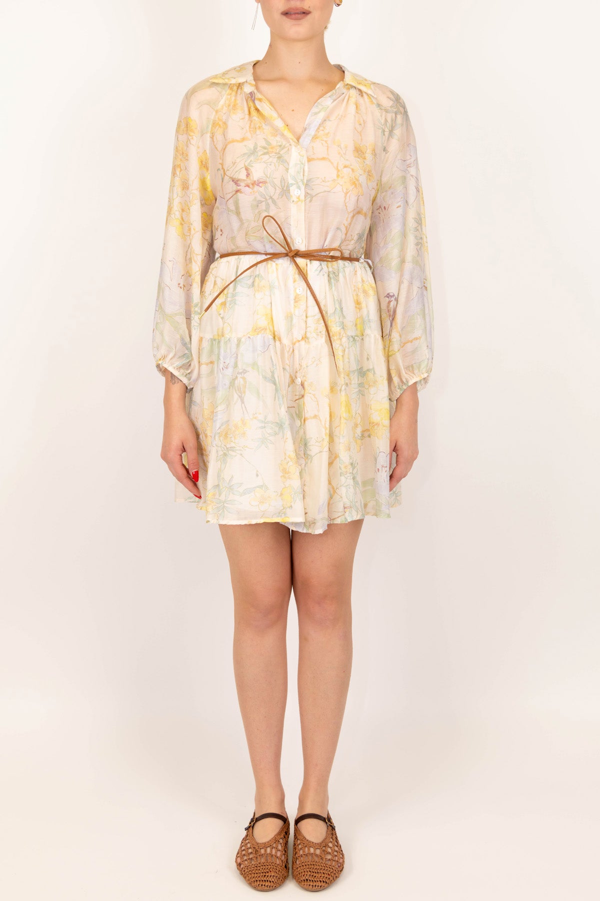 Motel - Chemsier corto fantasia floreale in lyocell con balze