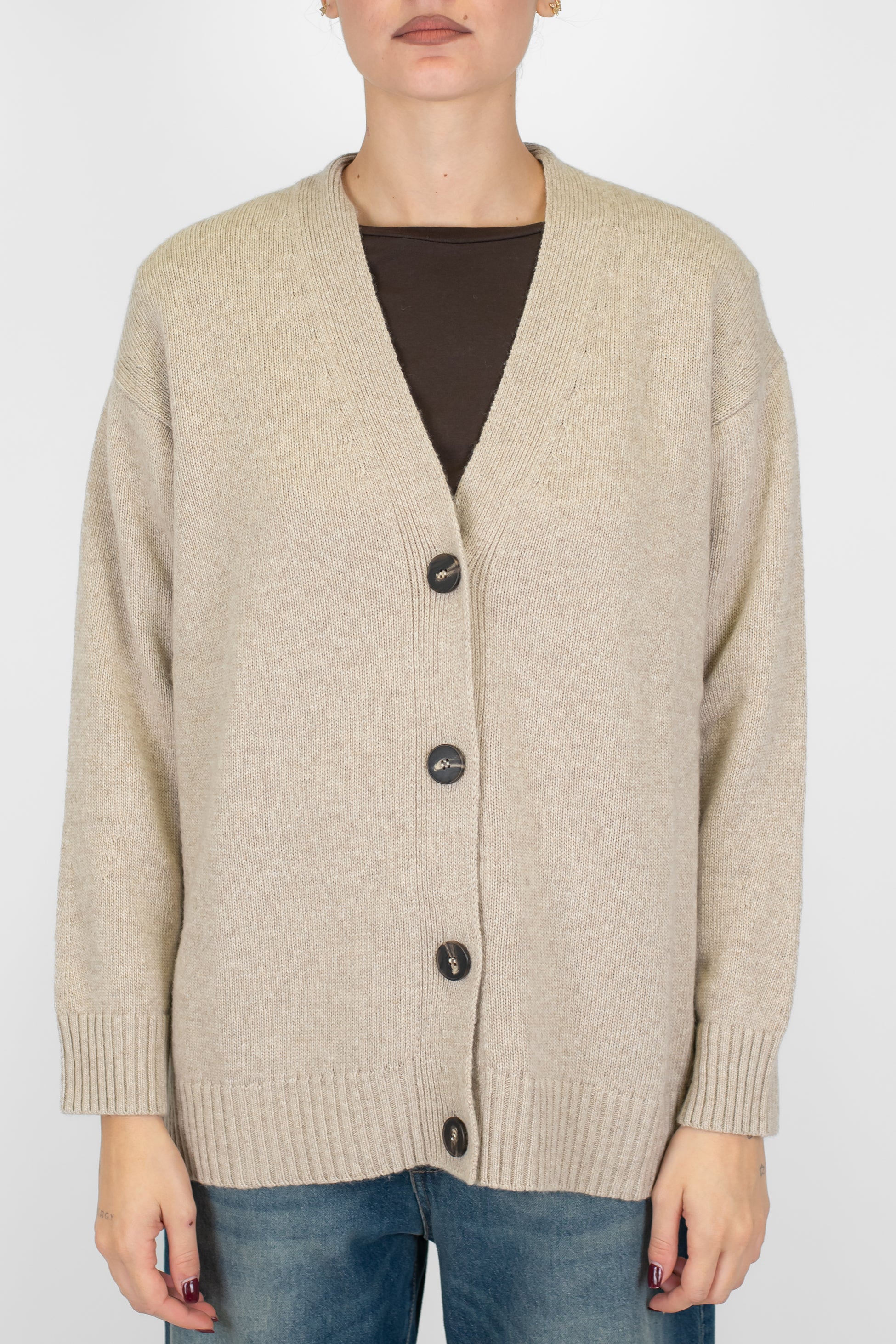 Tensione in - Cardigan quattro bottoni in misto lana e cashmere