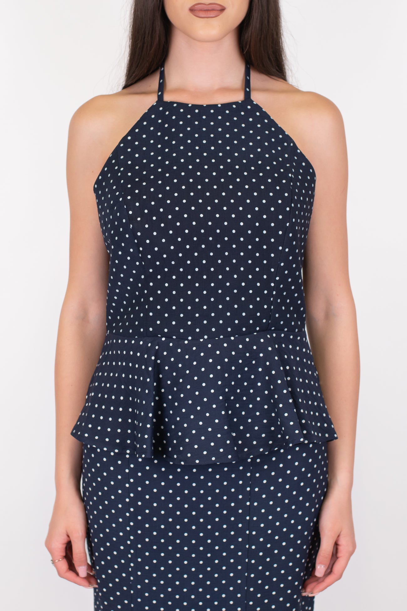 Haveone - Top svasato scollo americano fantasia pois in viscosa leggera con scollatura sul retro
