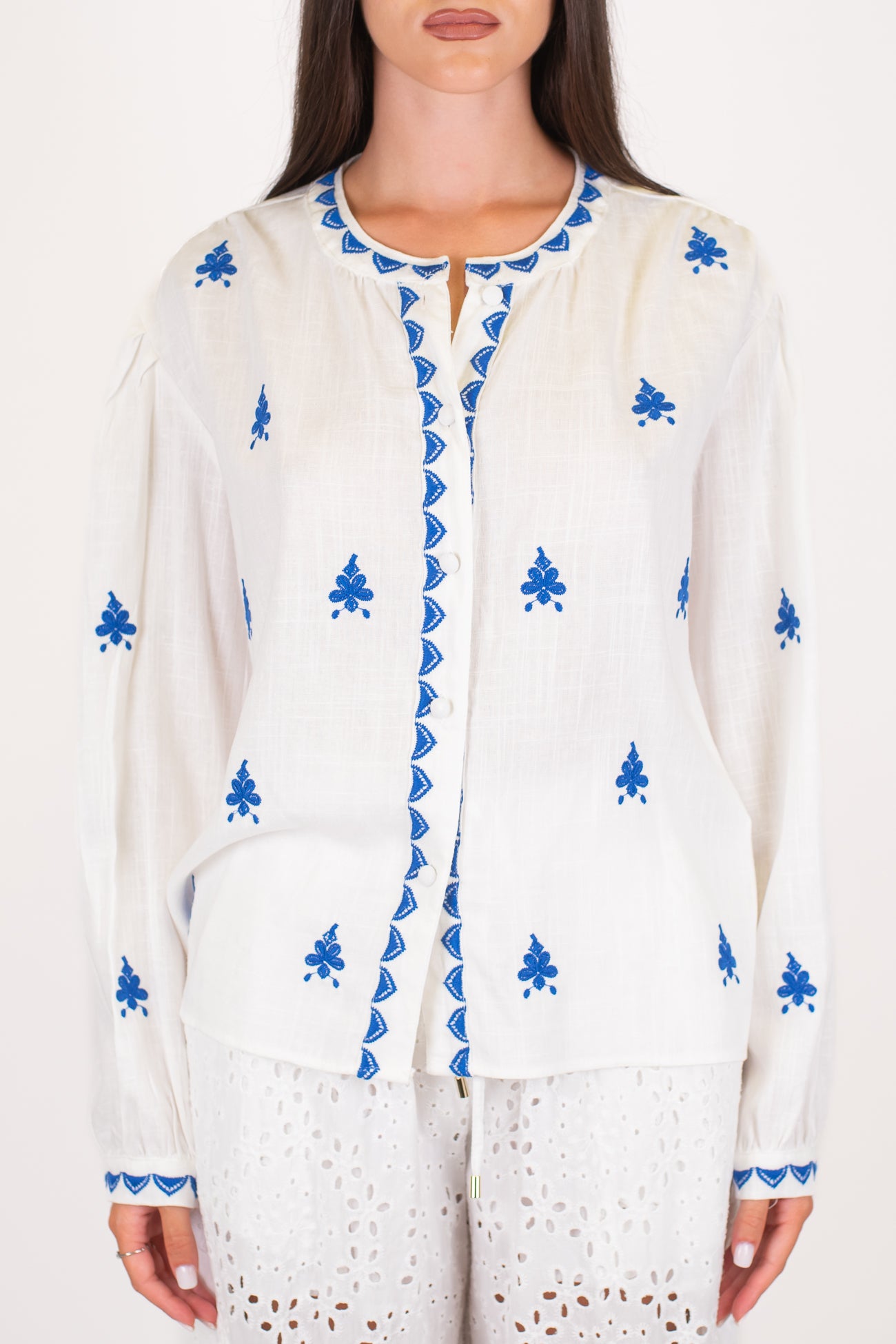 Souvenir - Camicia in cotone/lino con ricami
