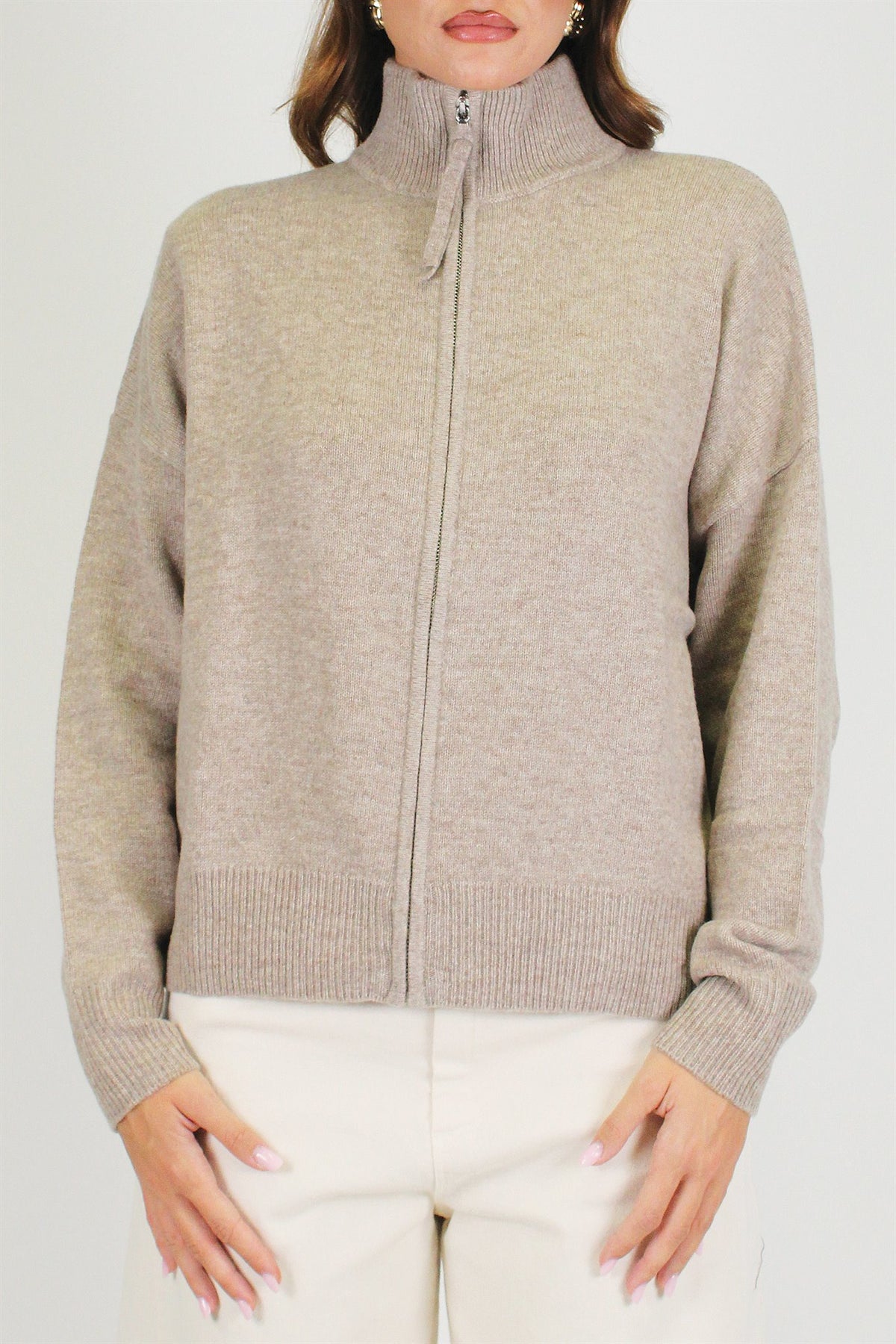 Tensione in - Cardigan in pura lana con collo alto e chiusura zip