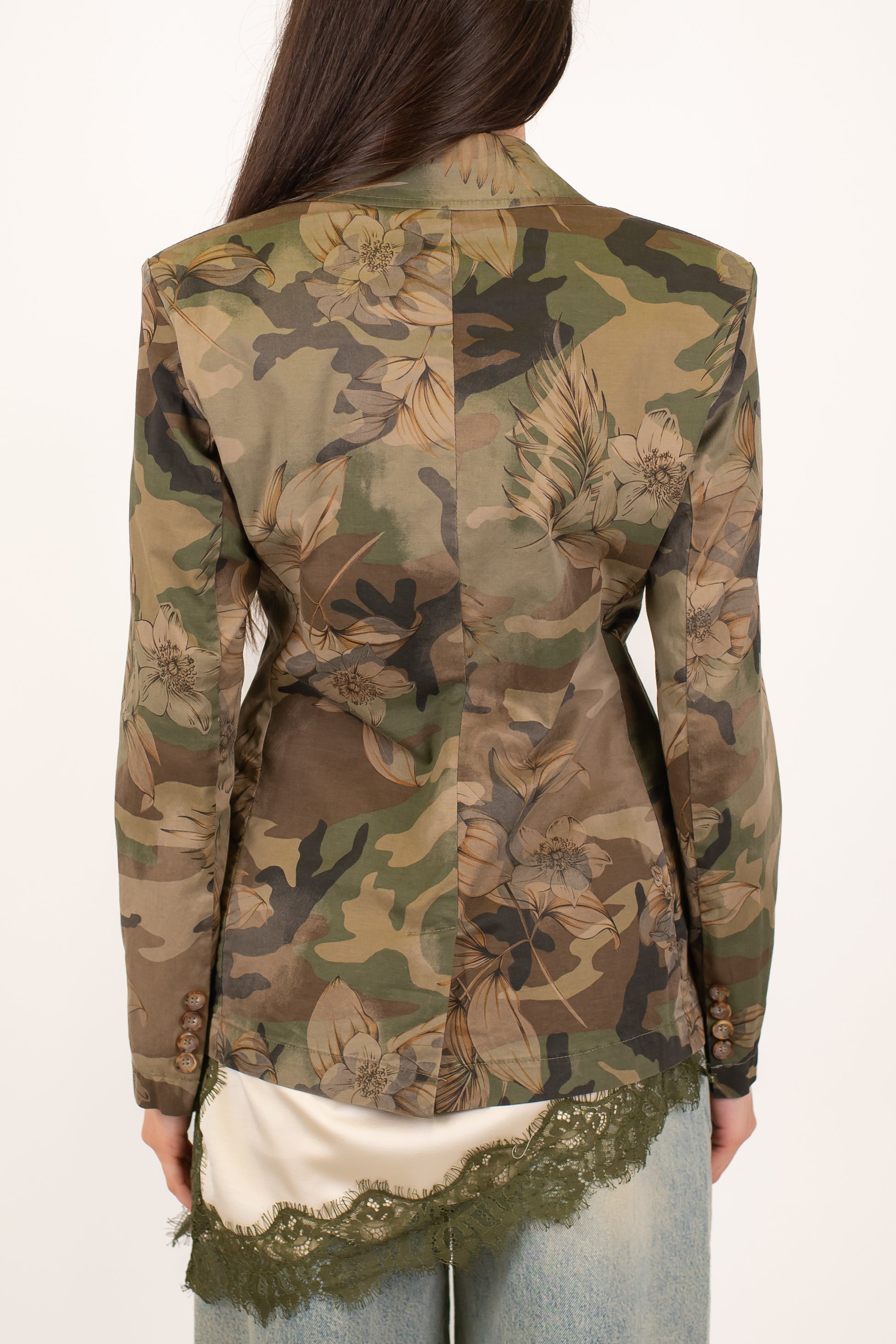 Motel - Giacca monopetto fantasia camouflage floreale