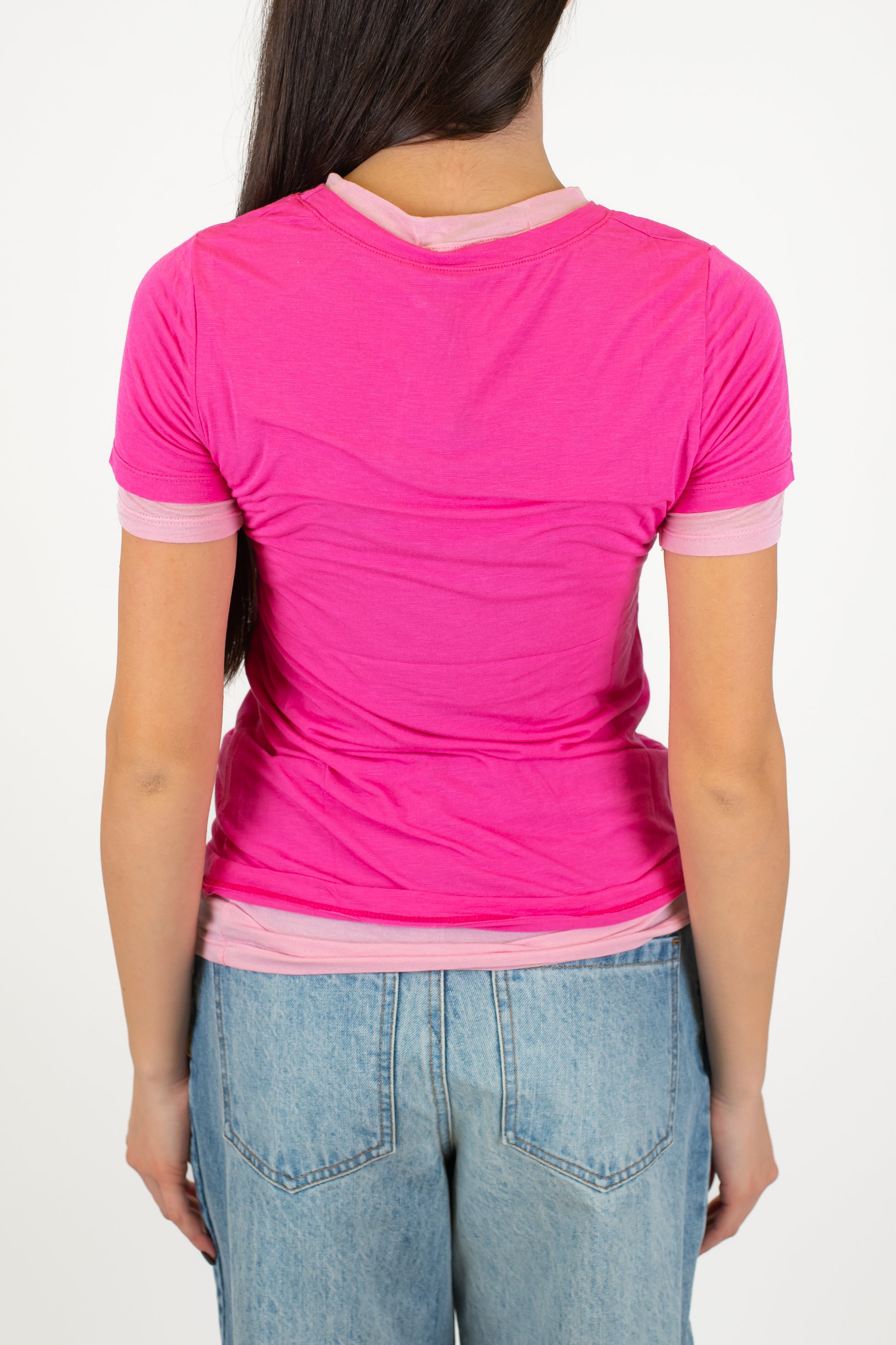 Haveone - T-shirt doppio strato a contrasto in misto seta