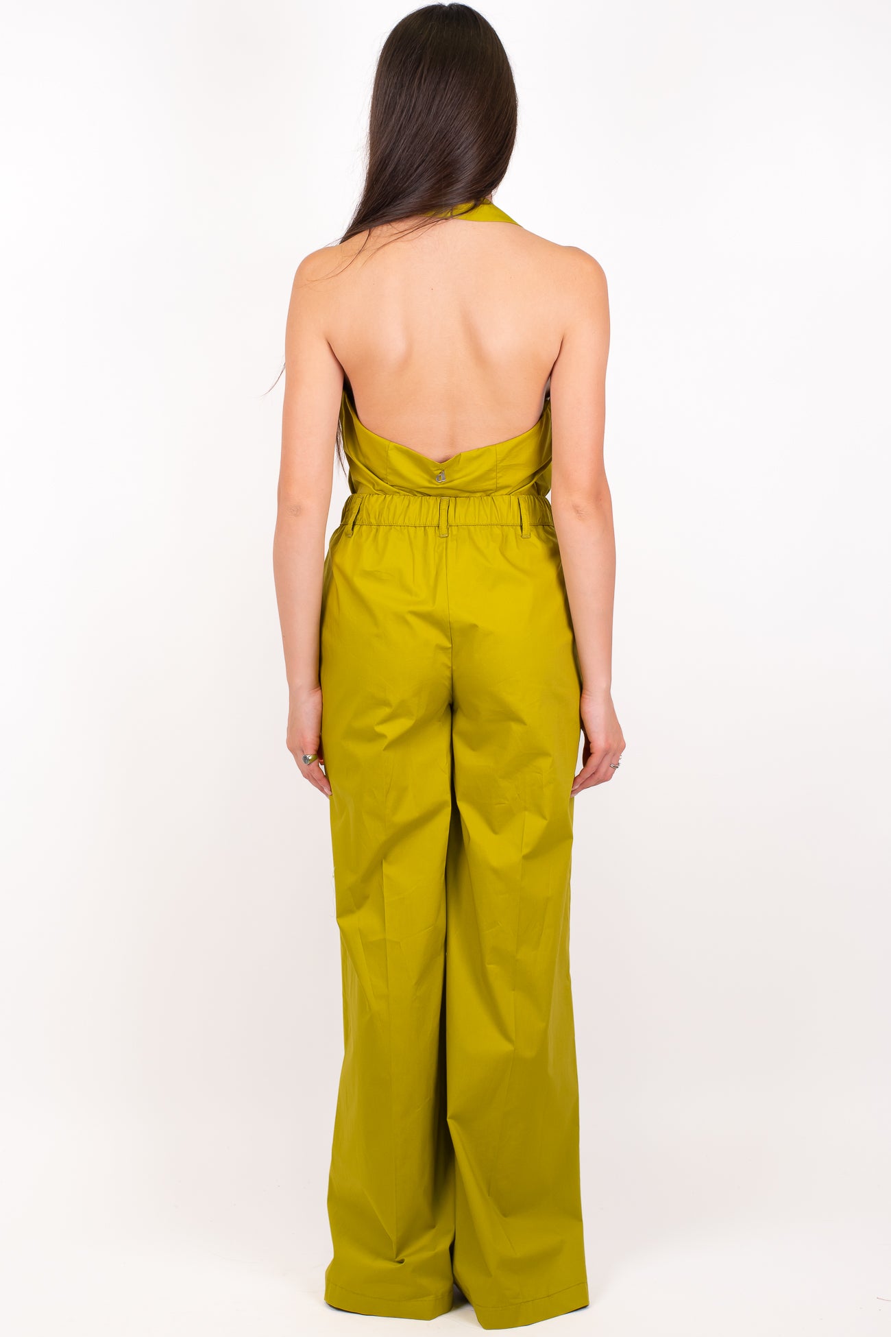 Dixie - Coordinato in cotone tela paracadute con top scollo americano e pantalone palazzo con elastico sul retro