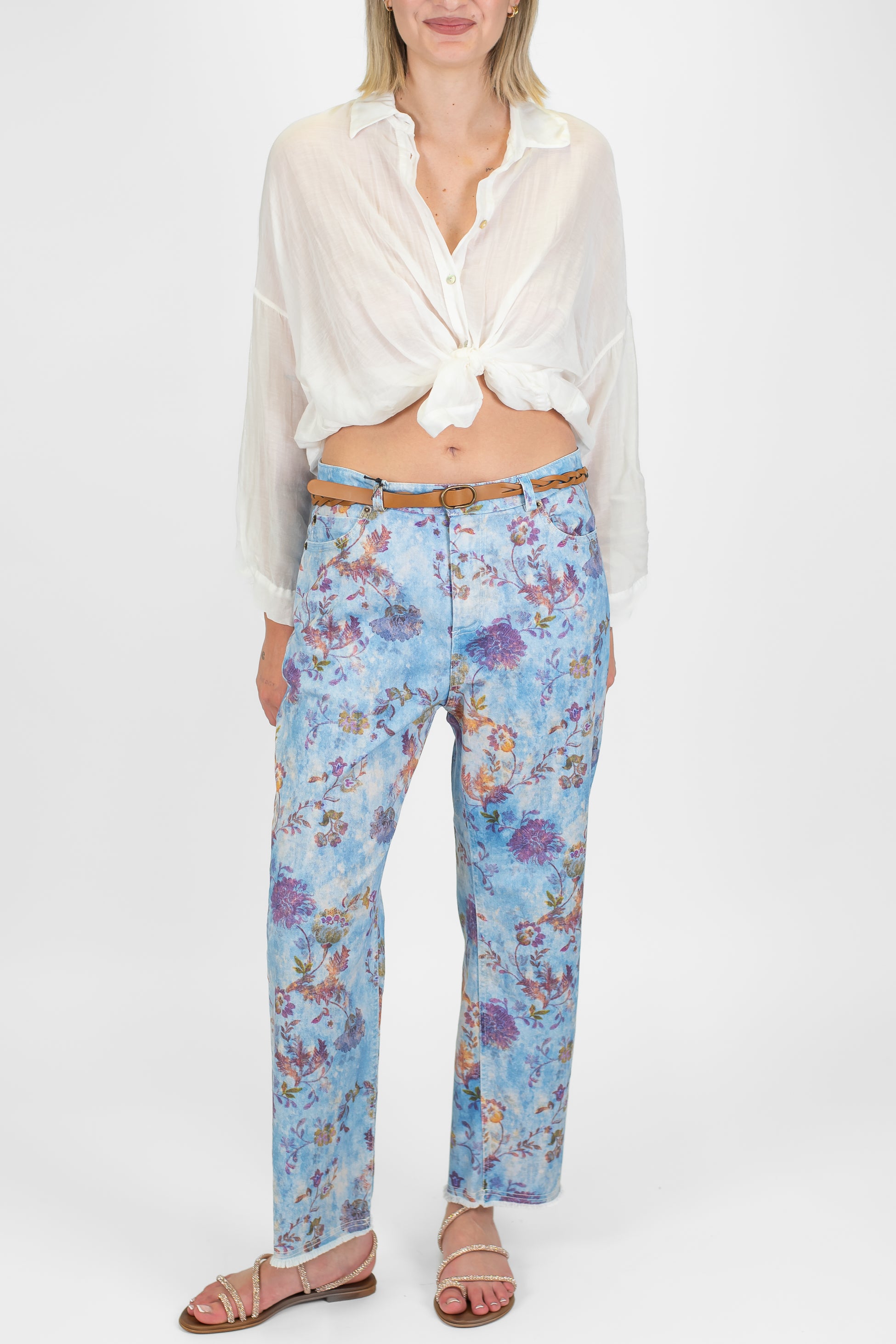 Tensione in - Pantalone fantasia floreale in denim