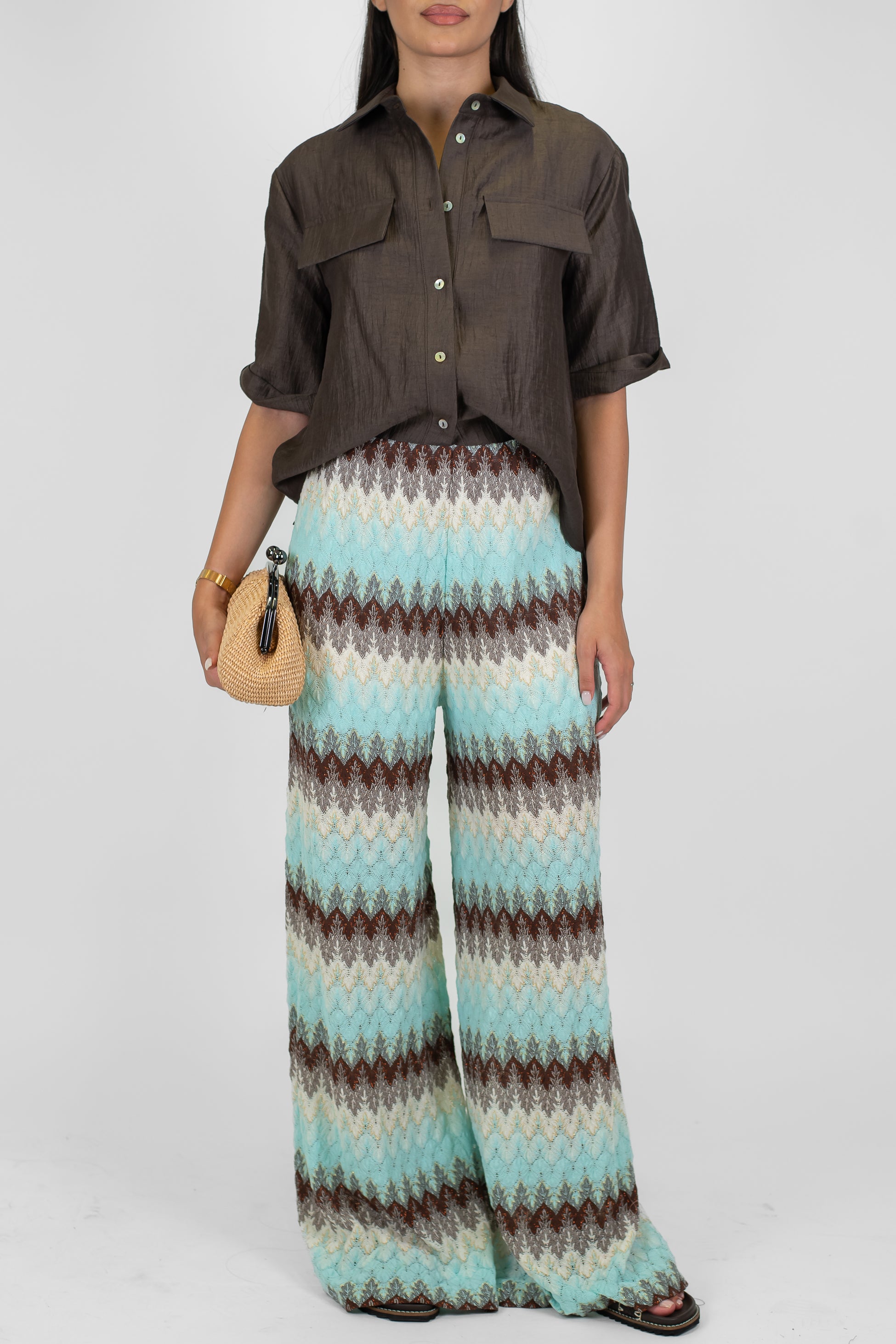 Tensione in - Pantalone palazzo fantazia zig zag multicolor con elastico in vita