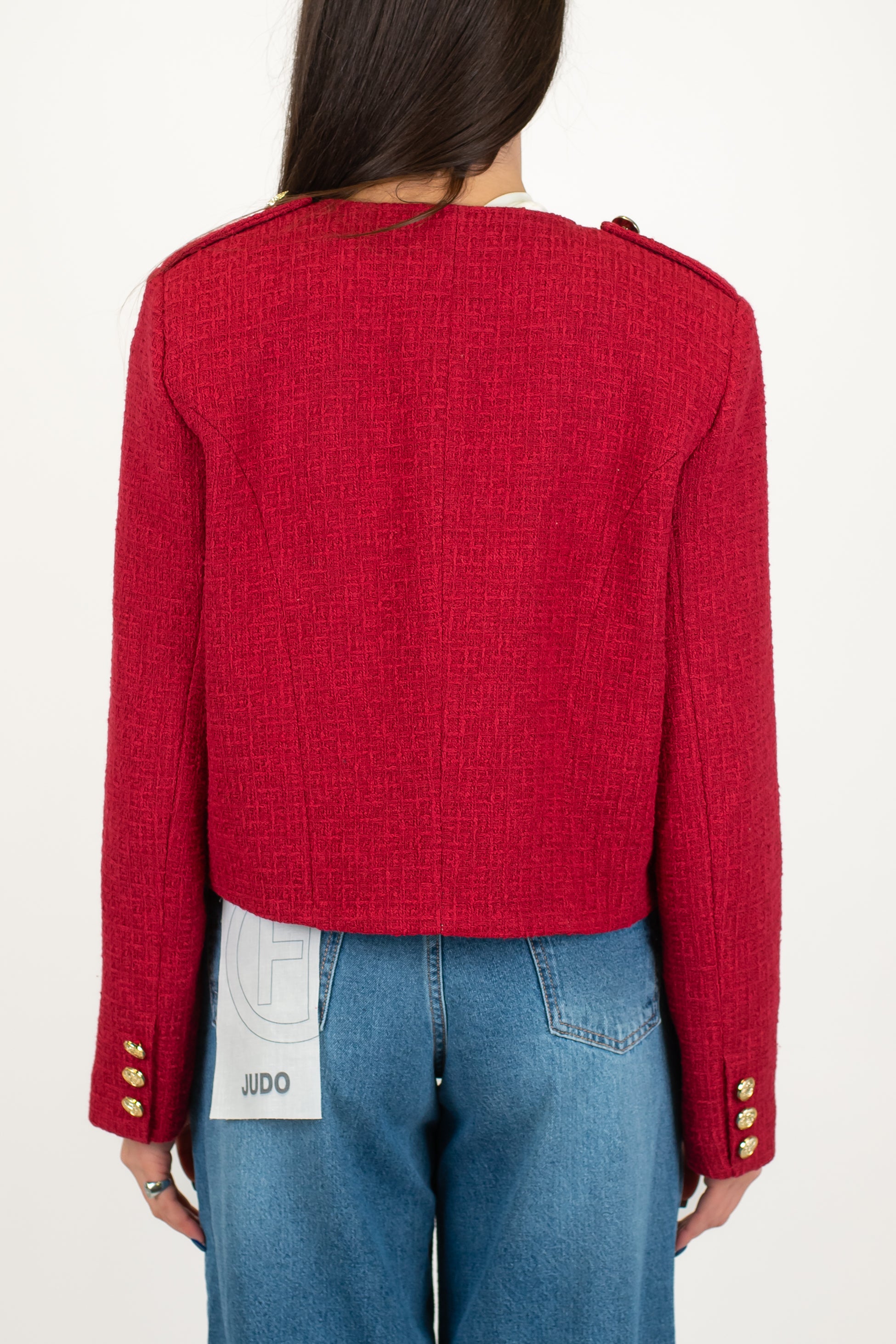 Tensione in - Giacca crop girocollo in tweed modello napoleone