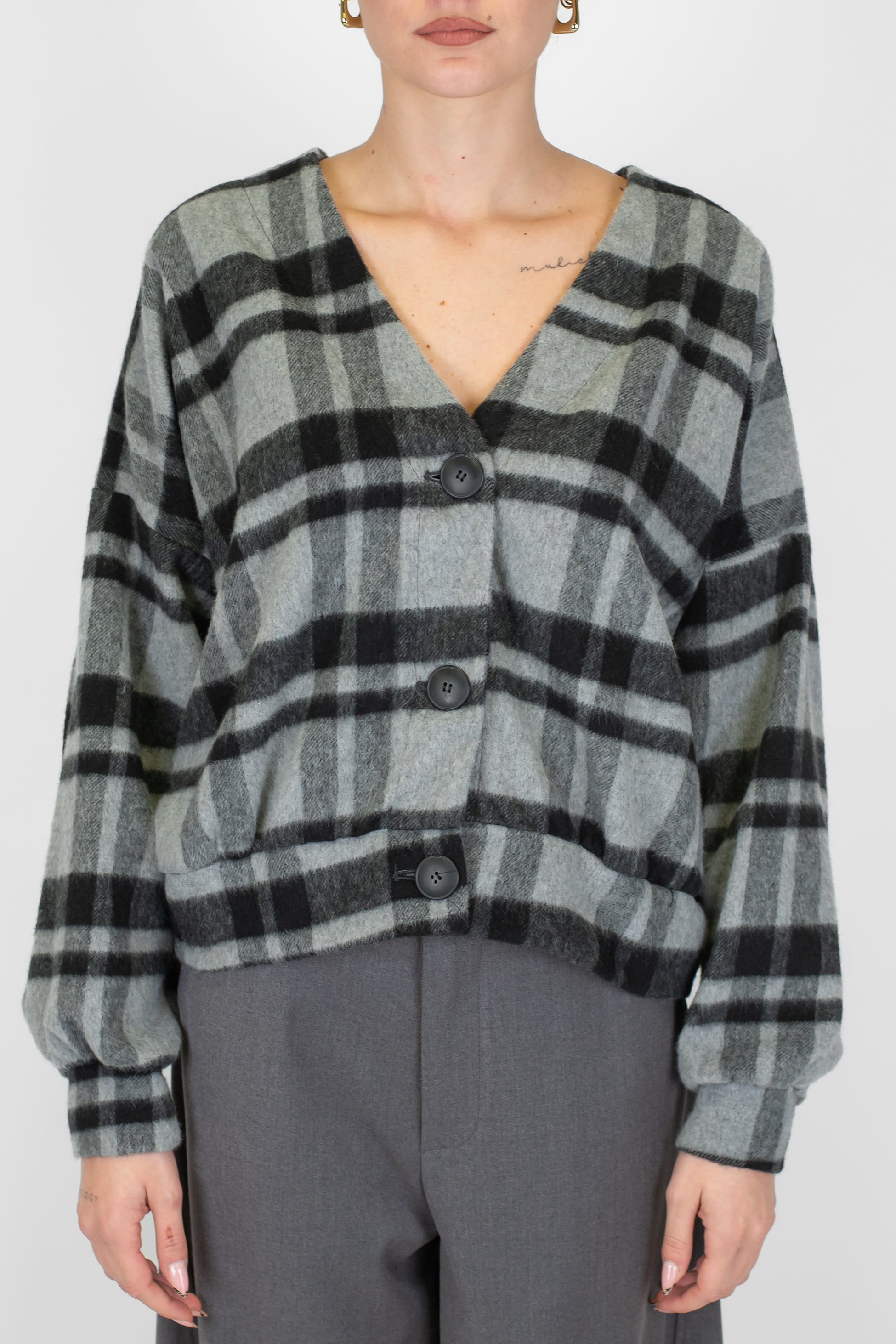 Haveone - Cardigan over fantasia check in misto lana