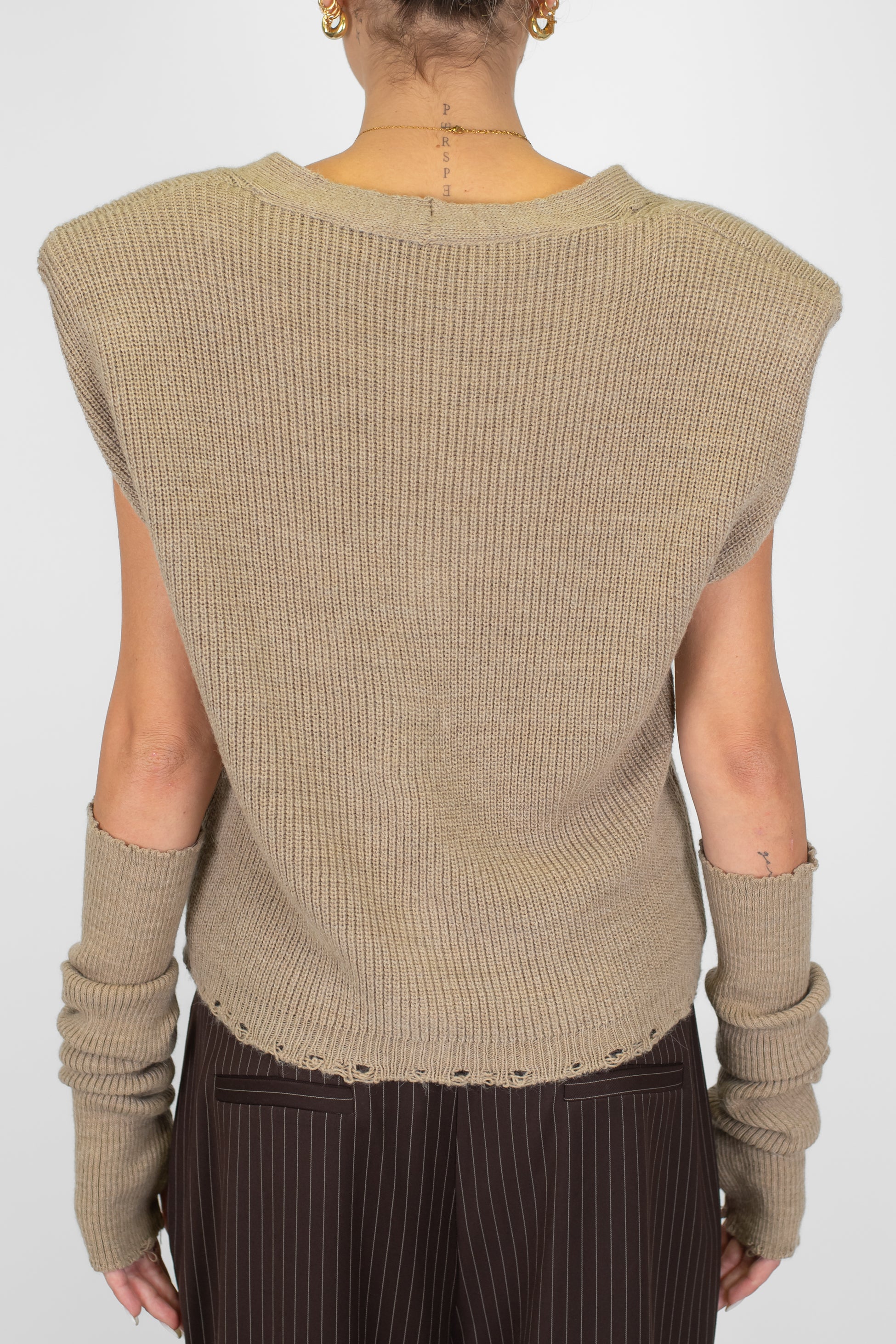 Haveone - Gilet a costine in misto lana con spalline e manicotti