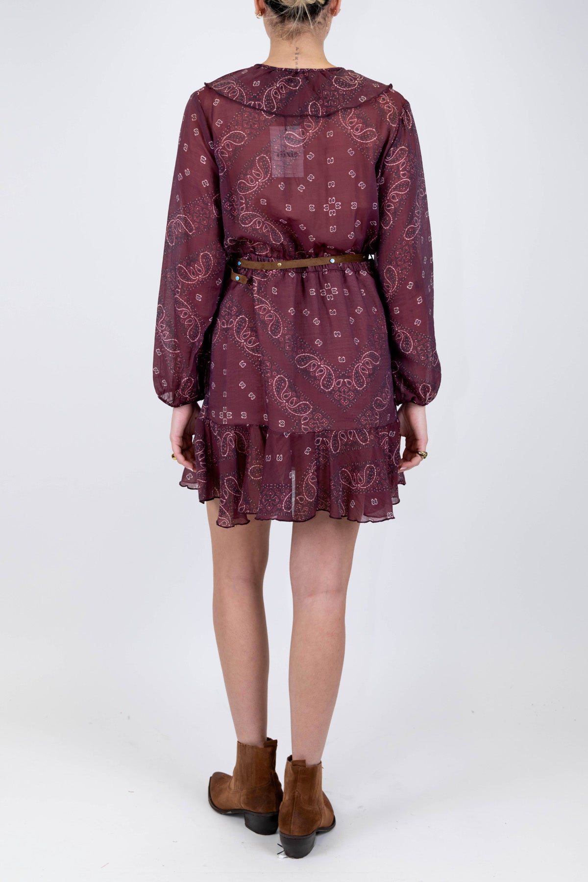 Dixie - Abito corto a portafoglio fantasia etnica in lyocell