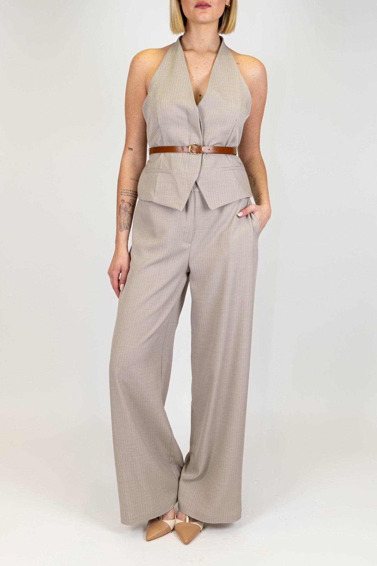 Haveone - Pantalone palazzo gessato