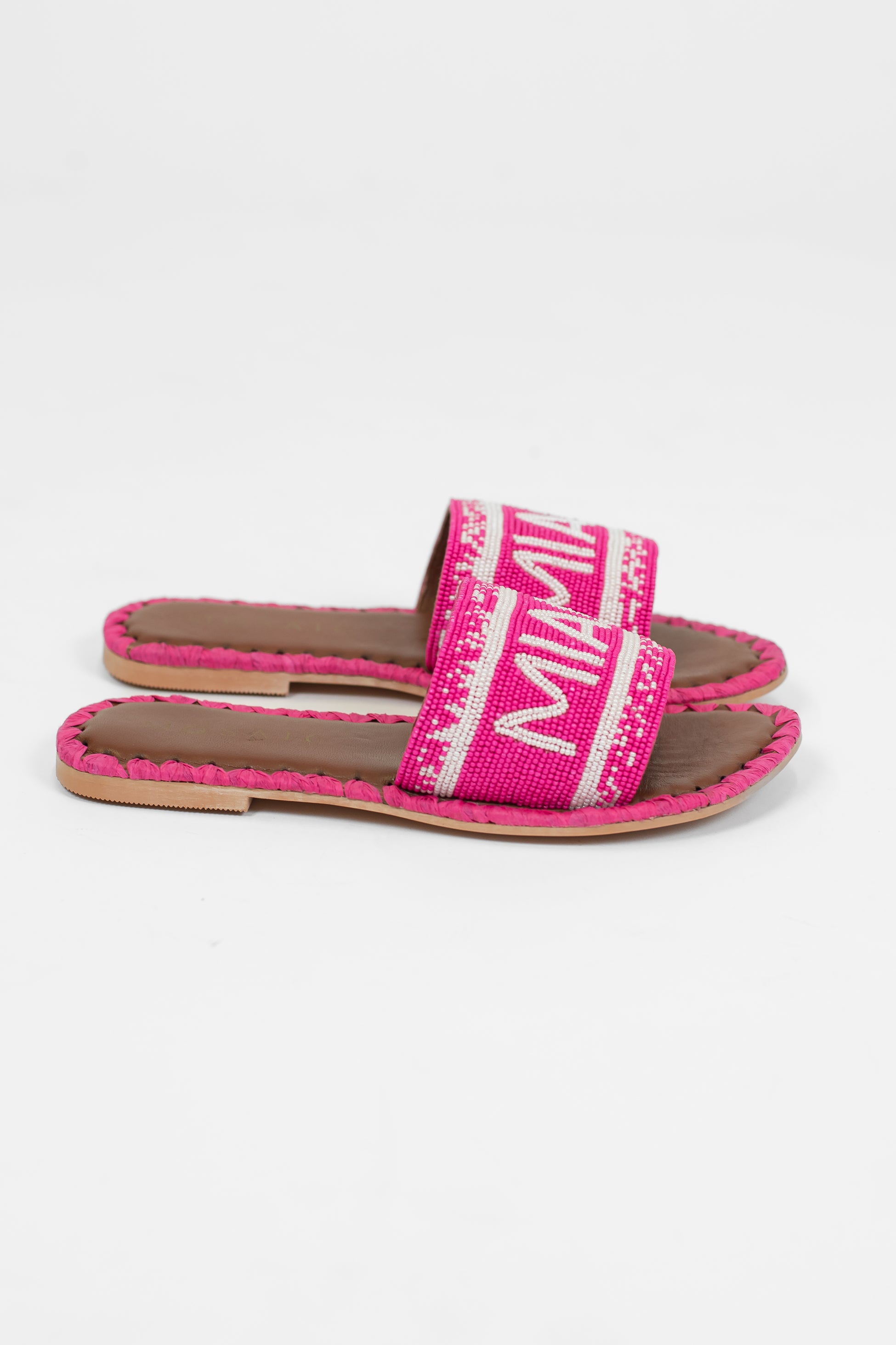 Mosaic - Ciabattina con fascia decorata da perline con scritta