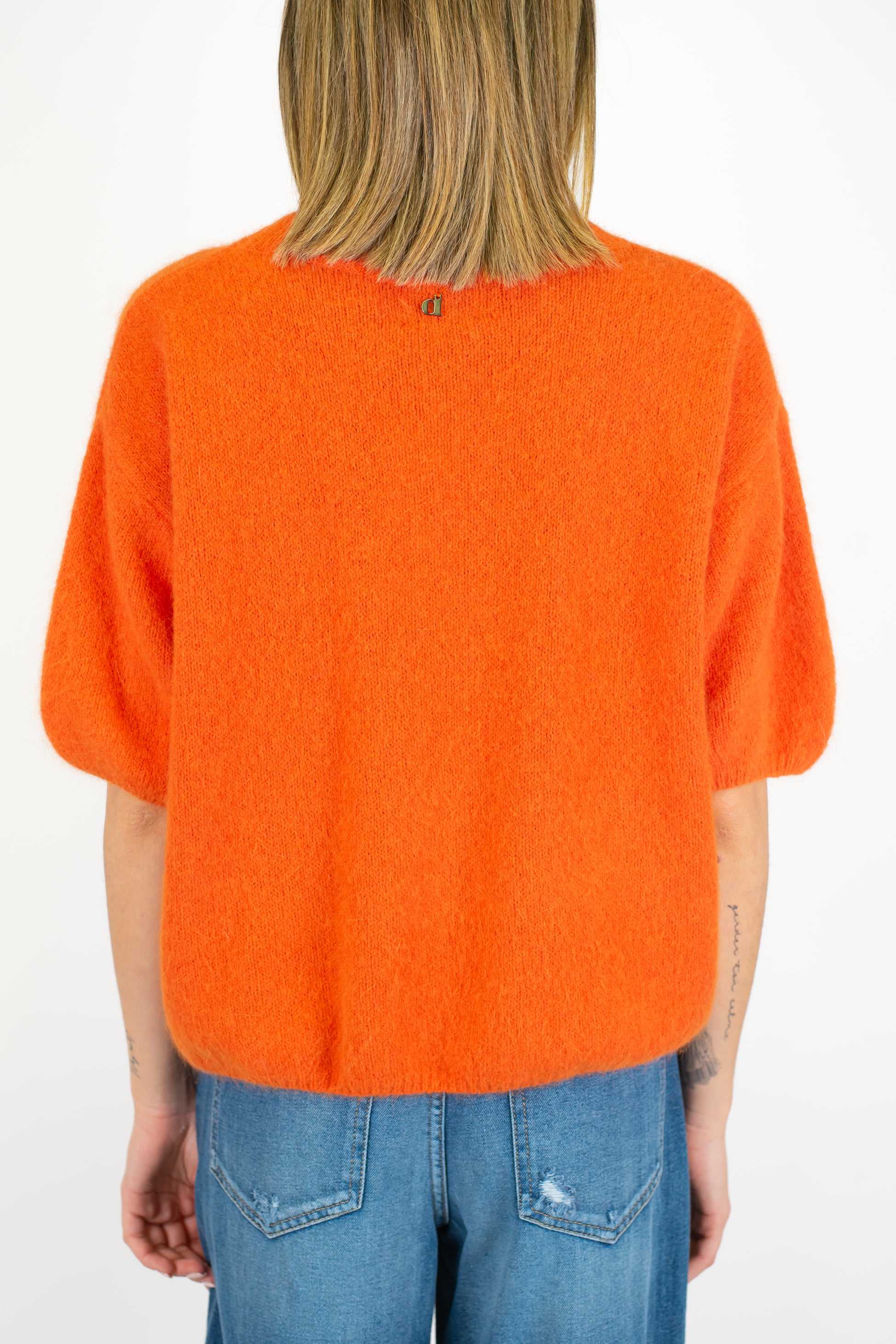 Dixie - Maglia girocollo mezzamanica in lana angora