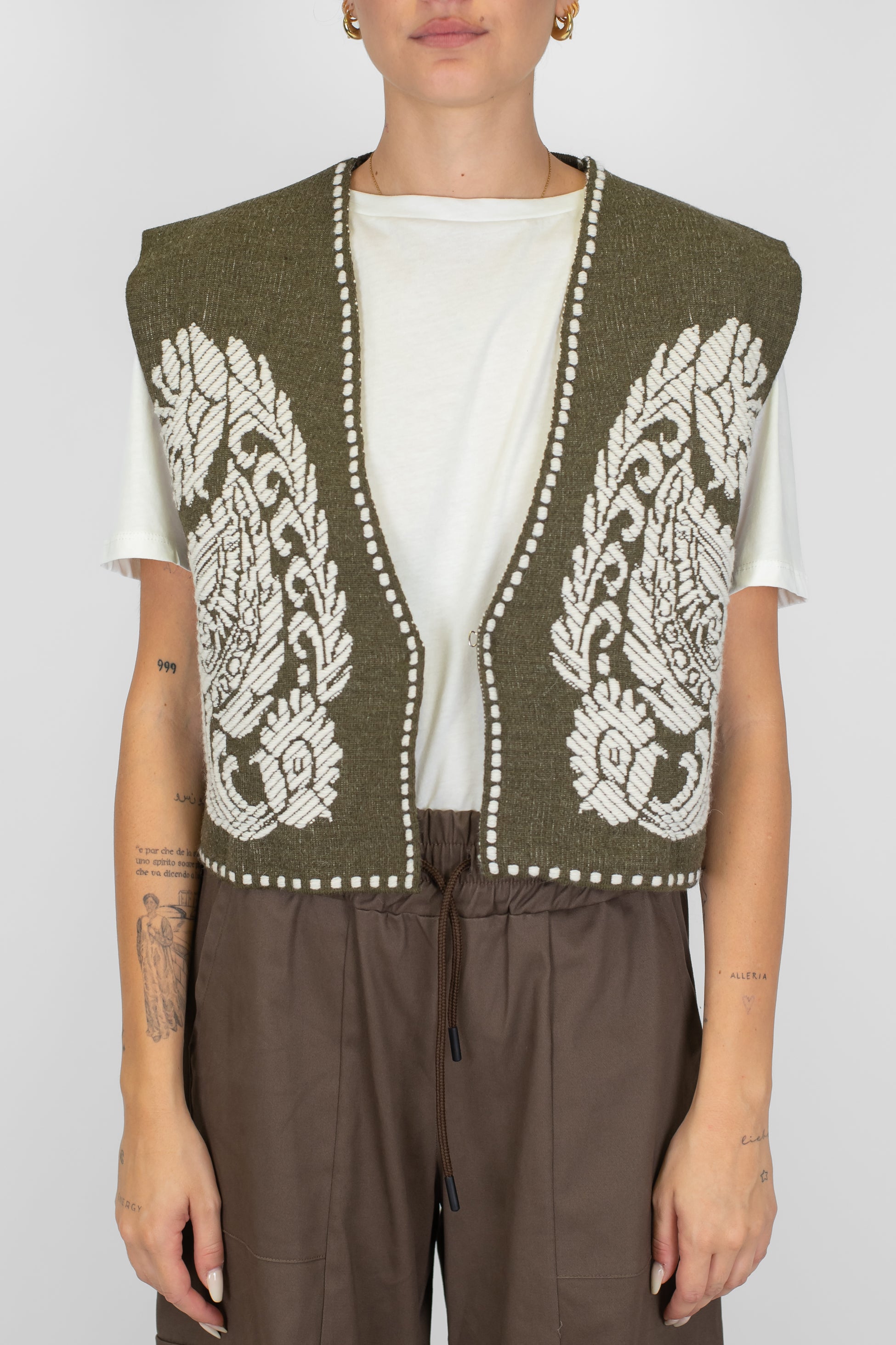Haveone - Gilet con ricami a contrasto in misto lana