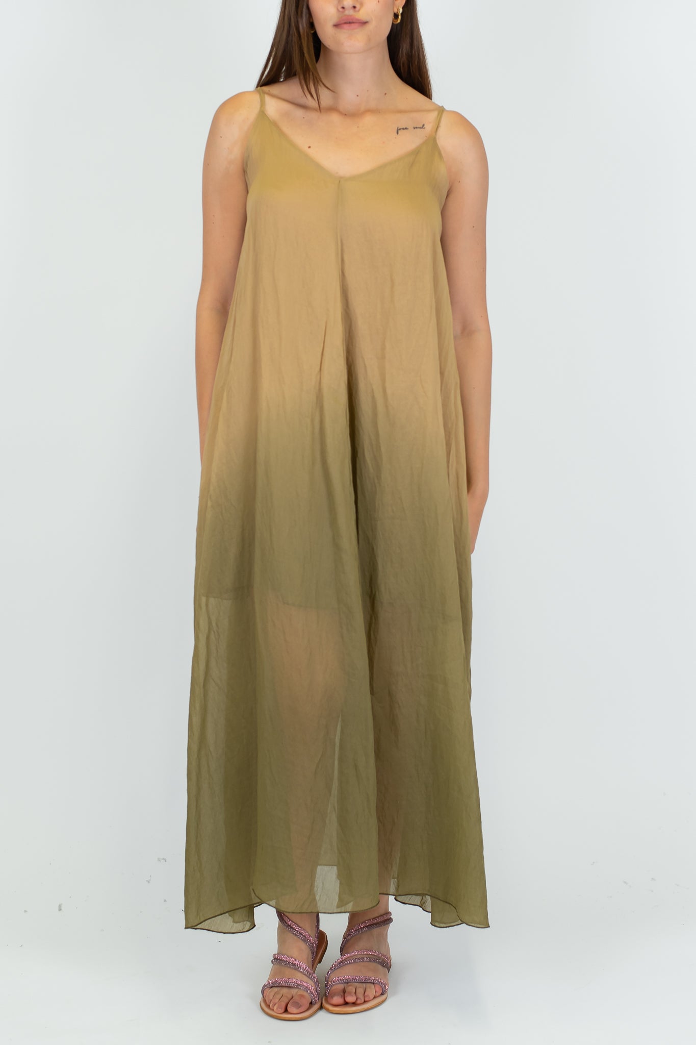 Motel - Abito lungo con bretelle tie dye in lyocell