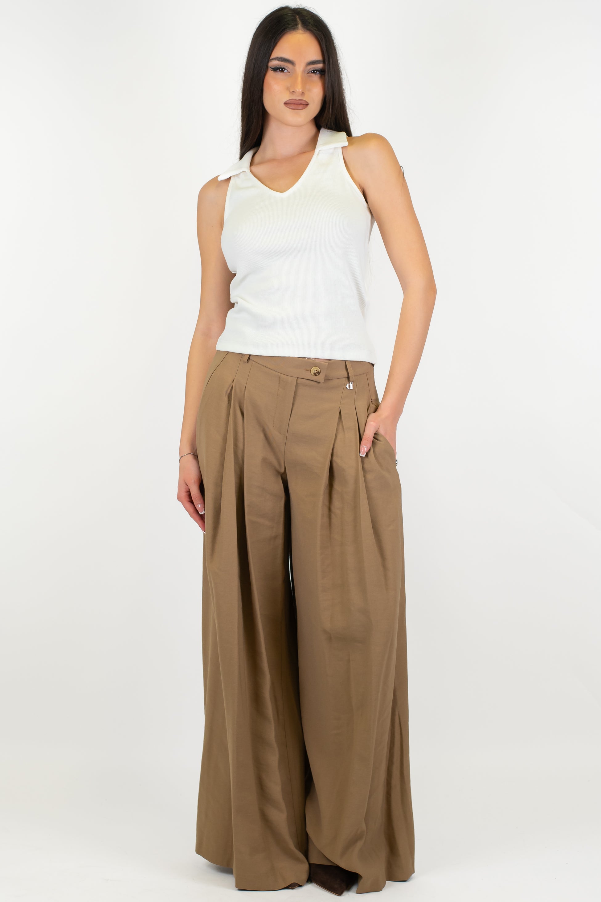Dixie - Pantalone palazzo in viscosa leggera con pinces