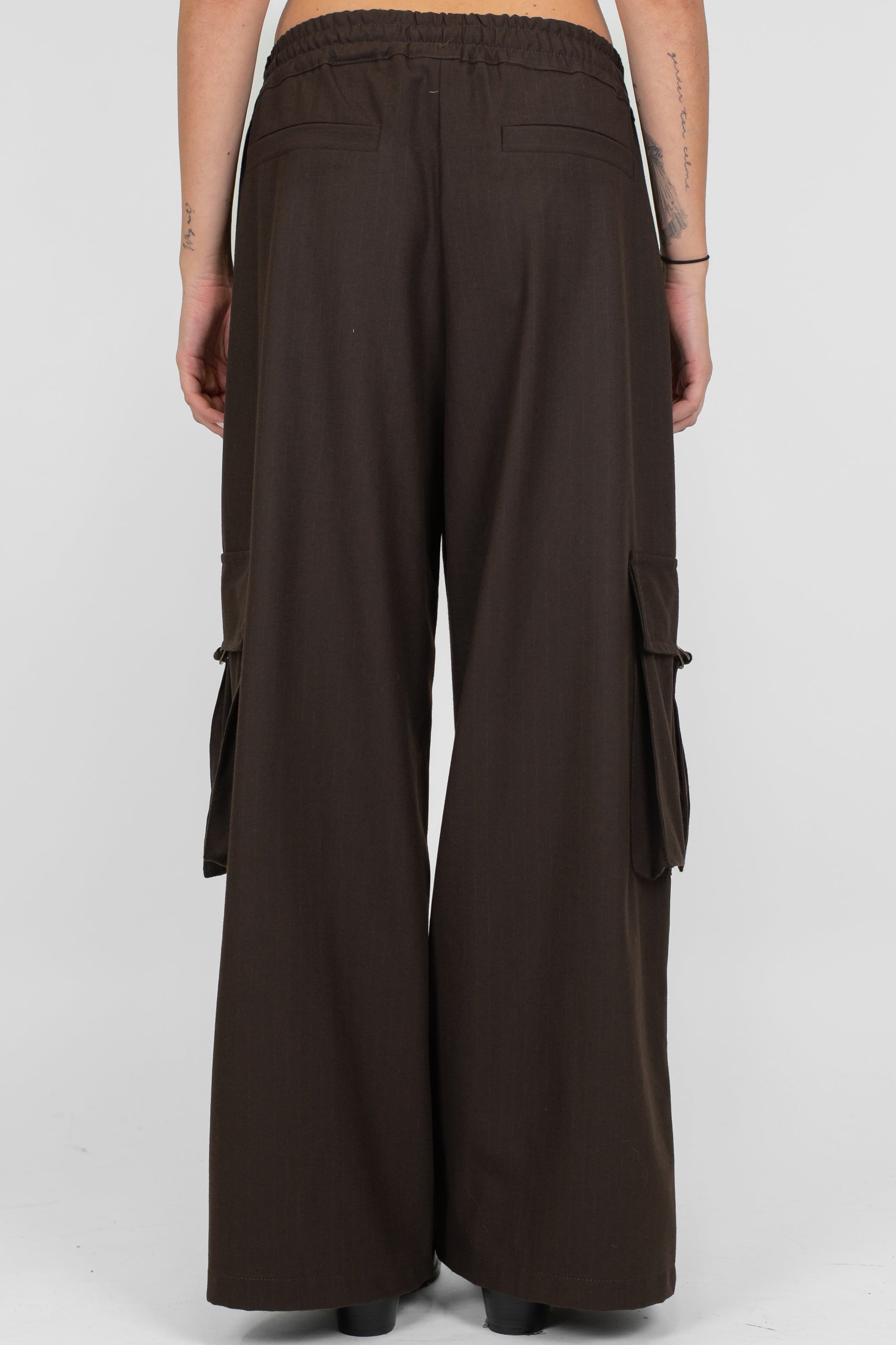 Motel - Pantalone palazzo cargo gessato con coulisse