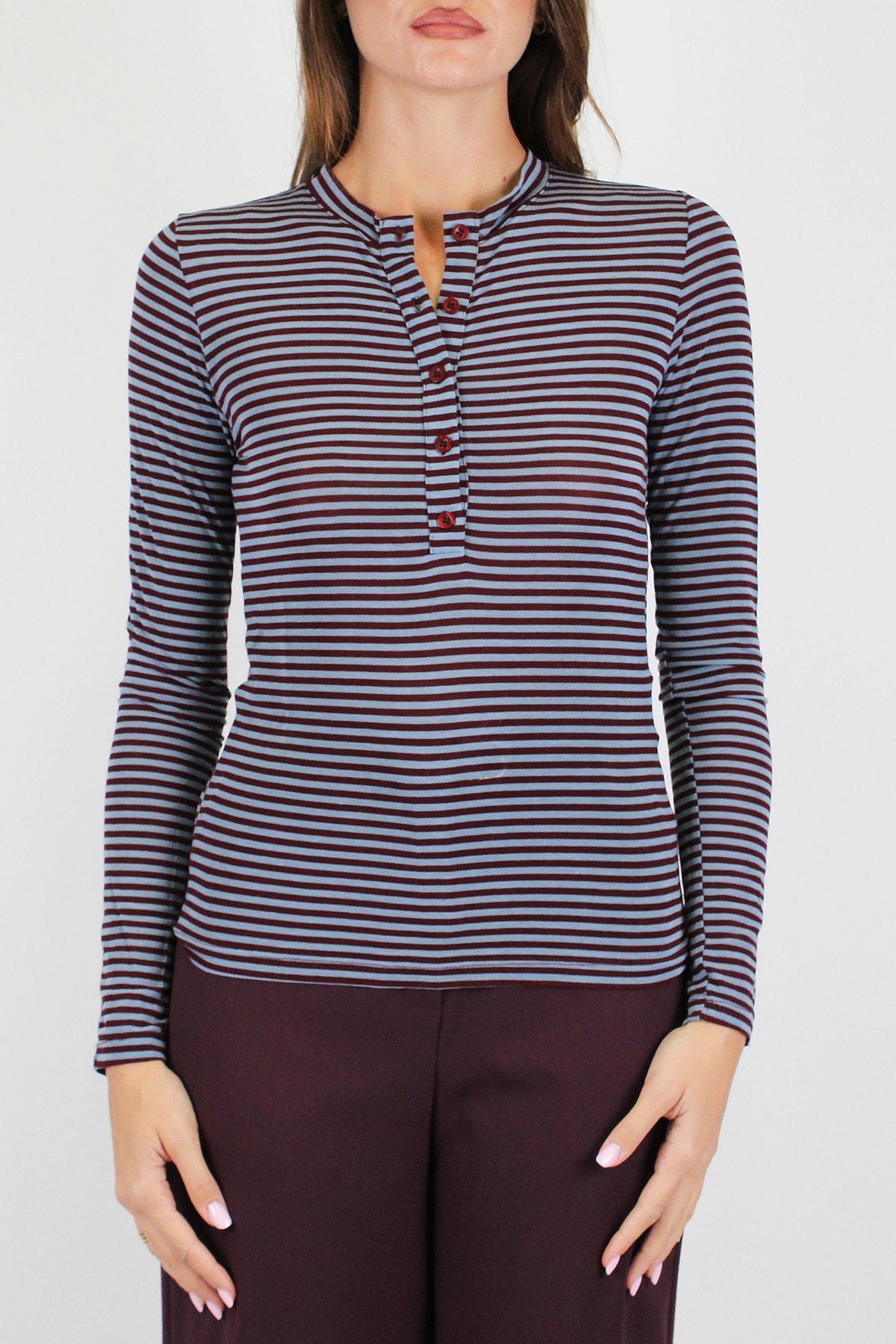 Haveone - Maglia serafino fantasia a righe in misto modal e cashmere