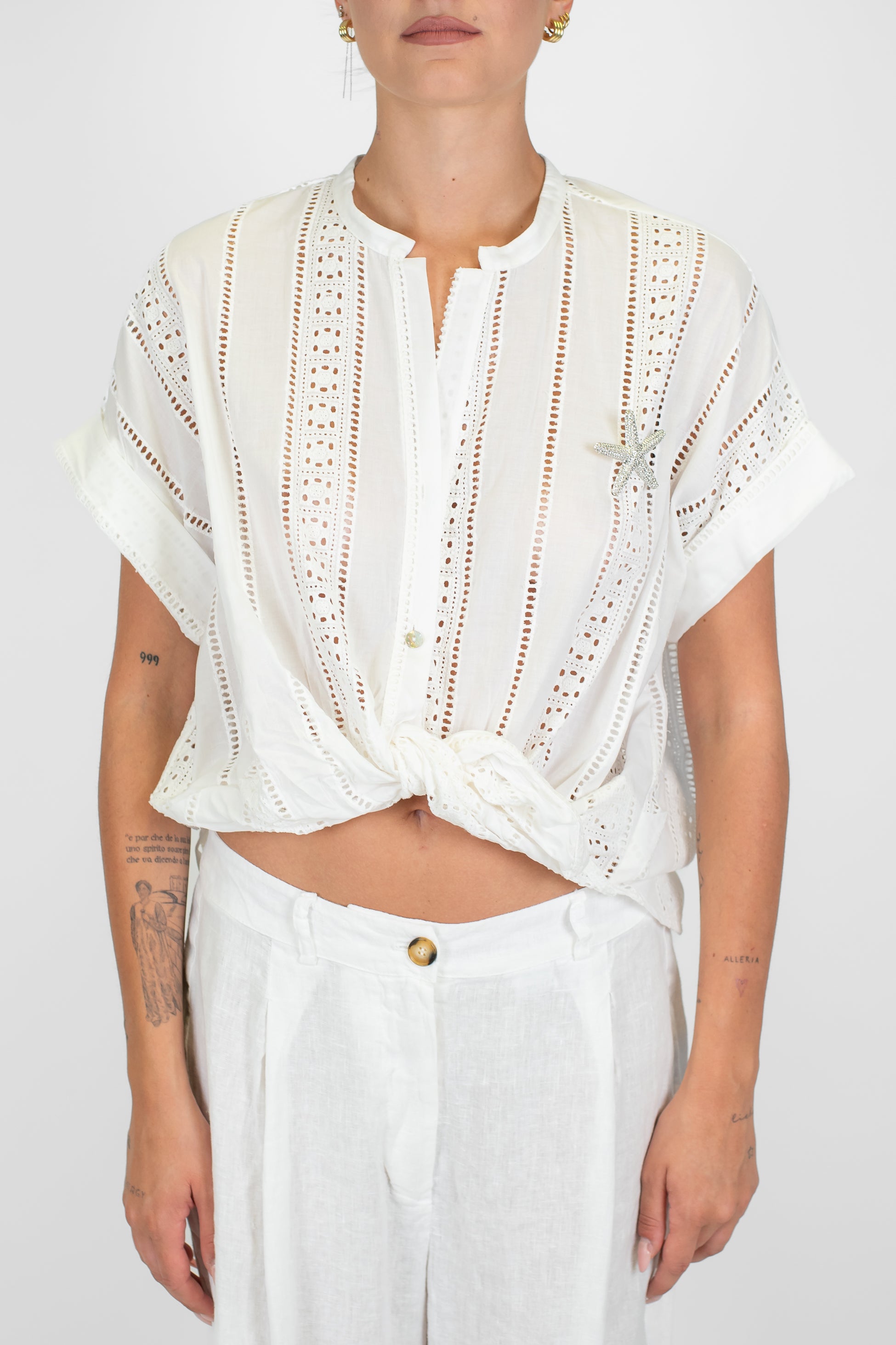 Motel - Camicia mezza manica in cotone traforato