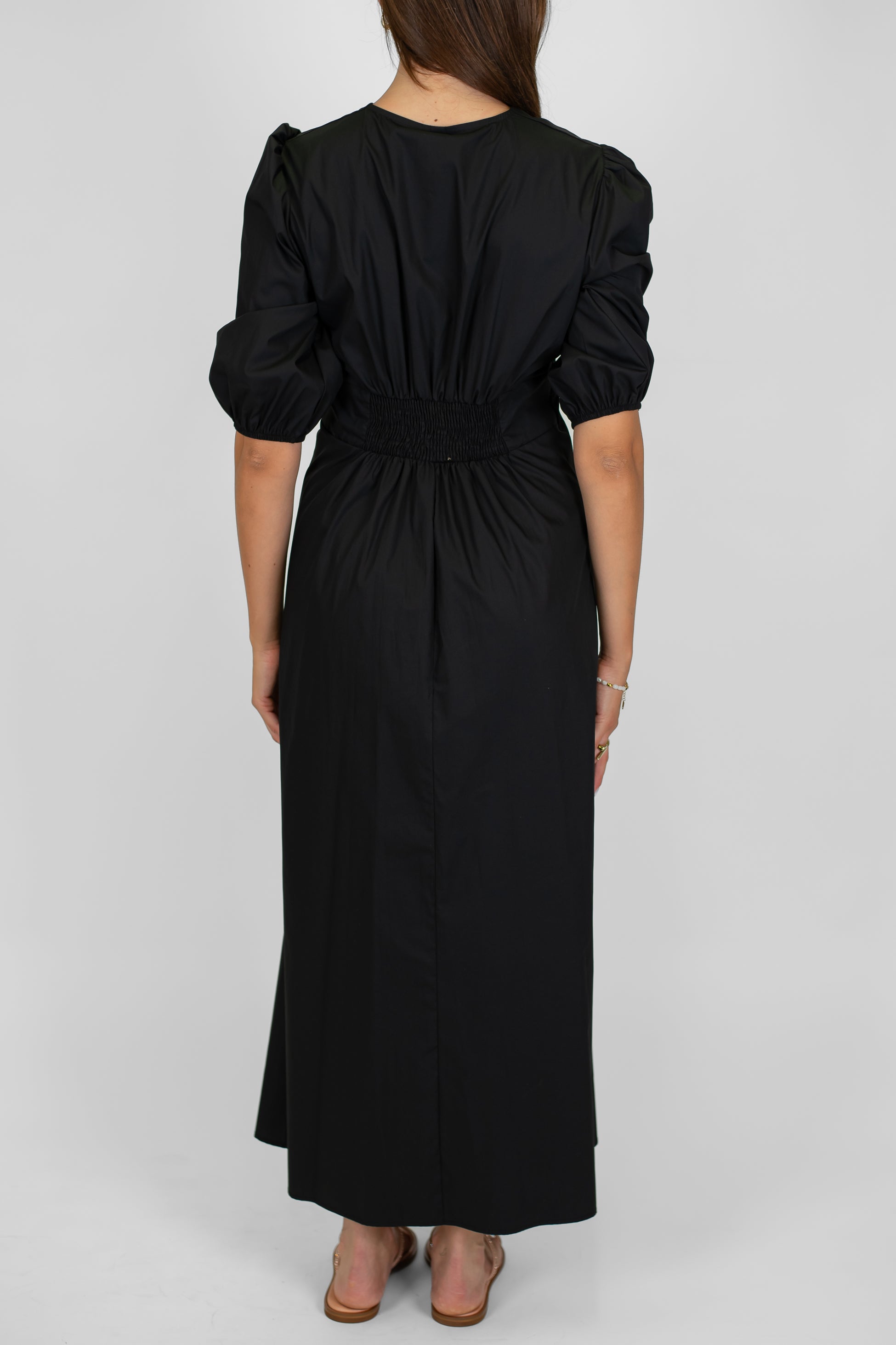 Tensione in - Abito lungo in cotone scollo v con bottoncini