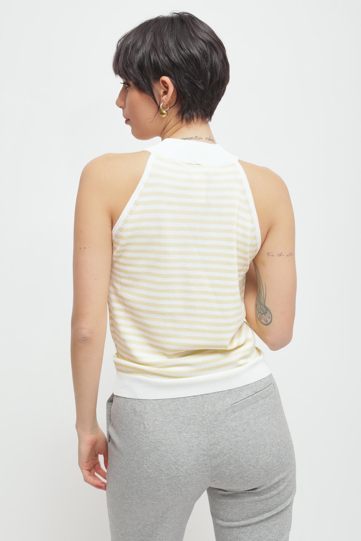 Maryley - Canotta fantasia a righe in viscosa leggera con scollo americano