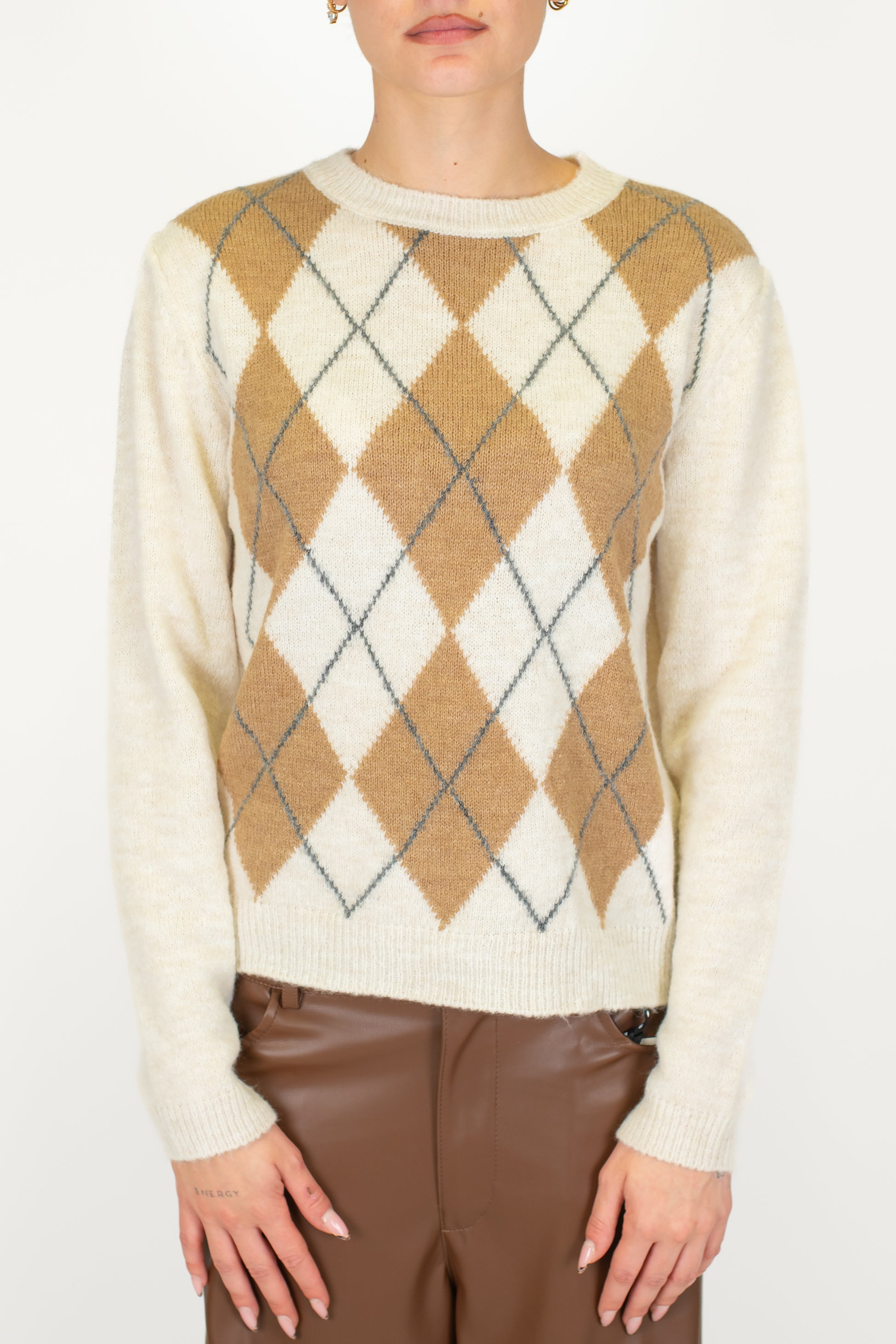 Haveone - Maglia fantasia rombi a contrasto in misto lana